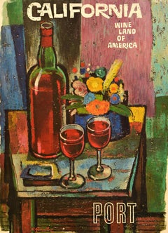 Original Vintage Advertising Travel Poster California Port Wine Land Of America