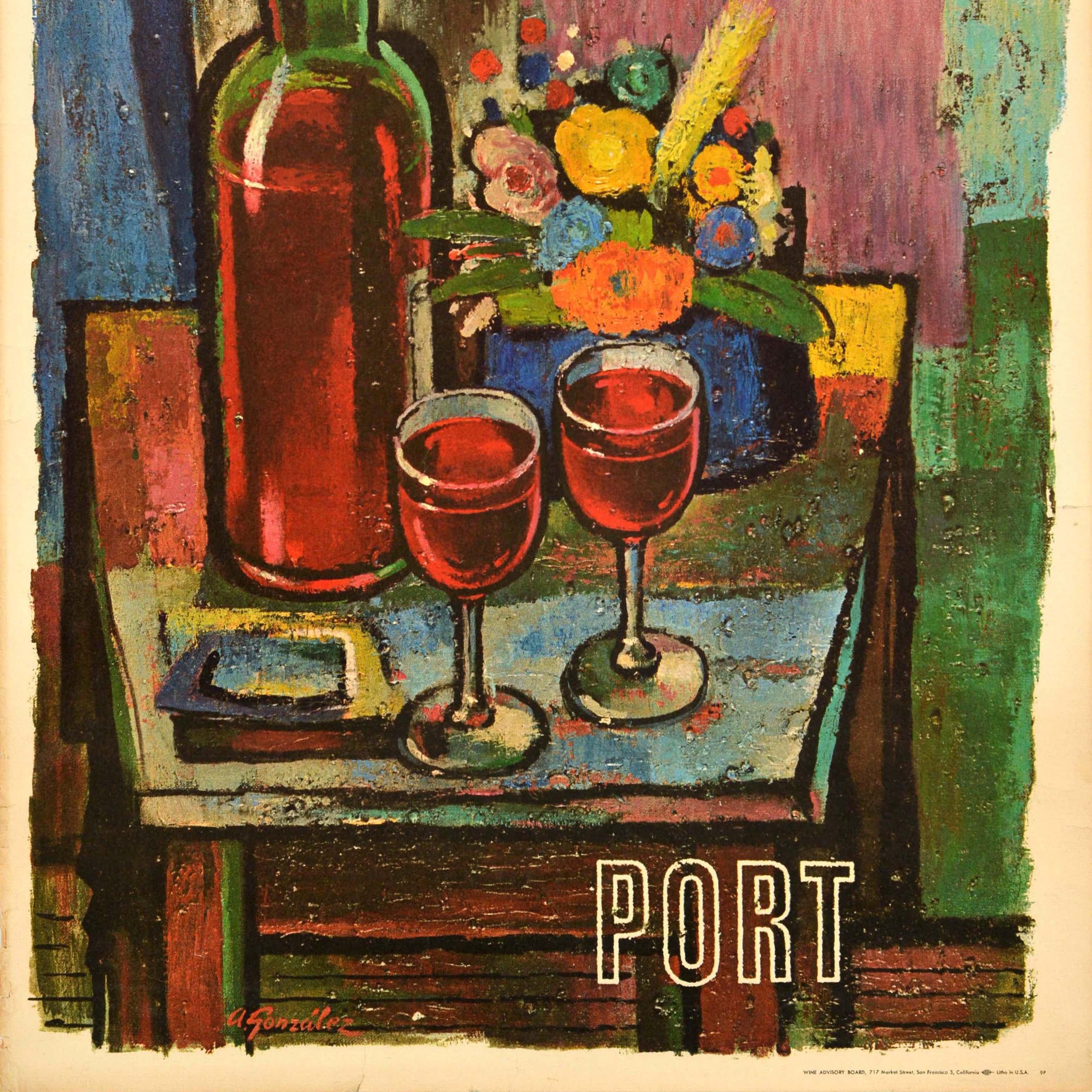 Poster pubblicitario originale d'epoca California Port Wine Lande d'America In condizioni buone in vendita a London, GB