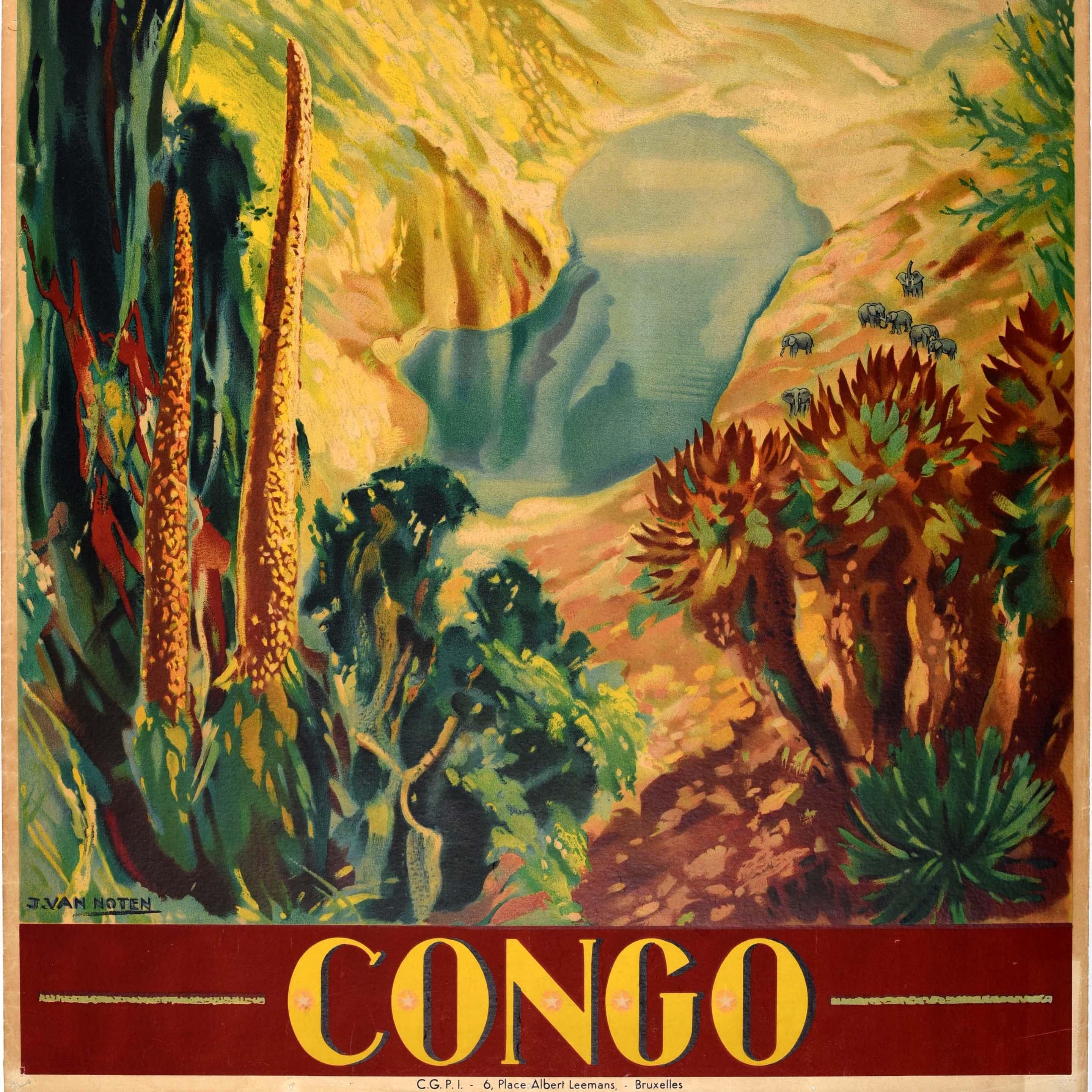 Mid-20th Century Original Vintage Africa Travel Poster Belgian Congo Leopoldville Kinshasa Zaire For Sale