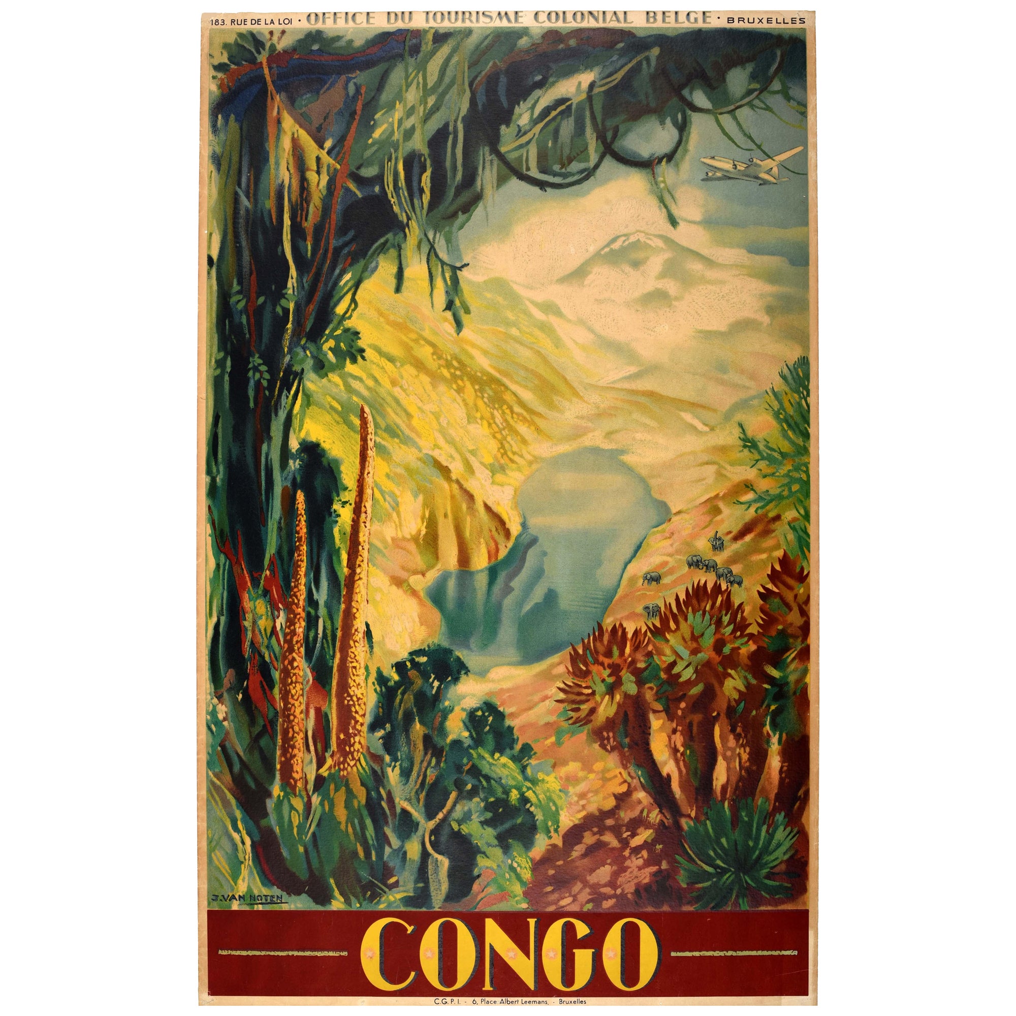 Original Vintage Poster Afrika Reisen Belgisch Kongo Leopoldville Kinshasa Zaire
