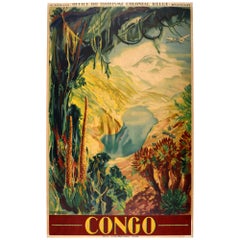 Original Vintage Poster Afrika Reisen Belgisch Kongo Leopoldville Kinshasa Zaire
