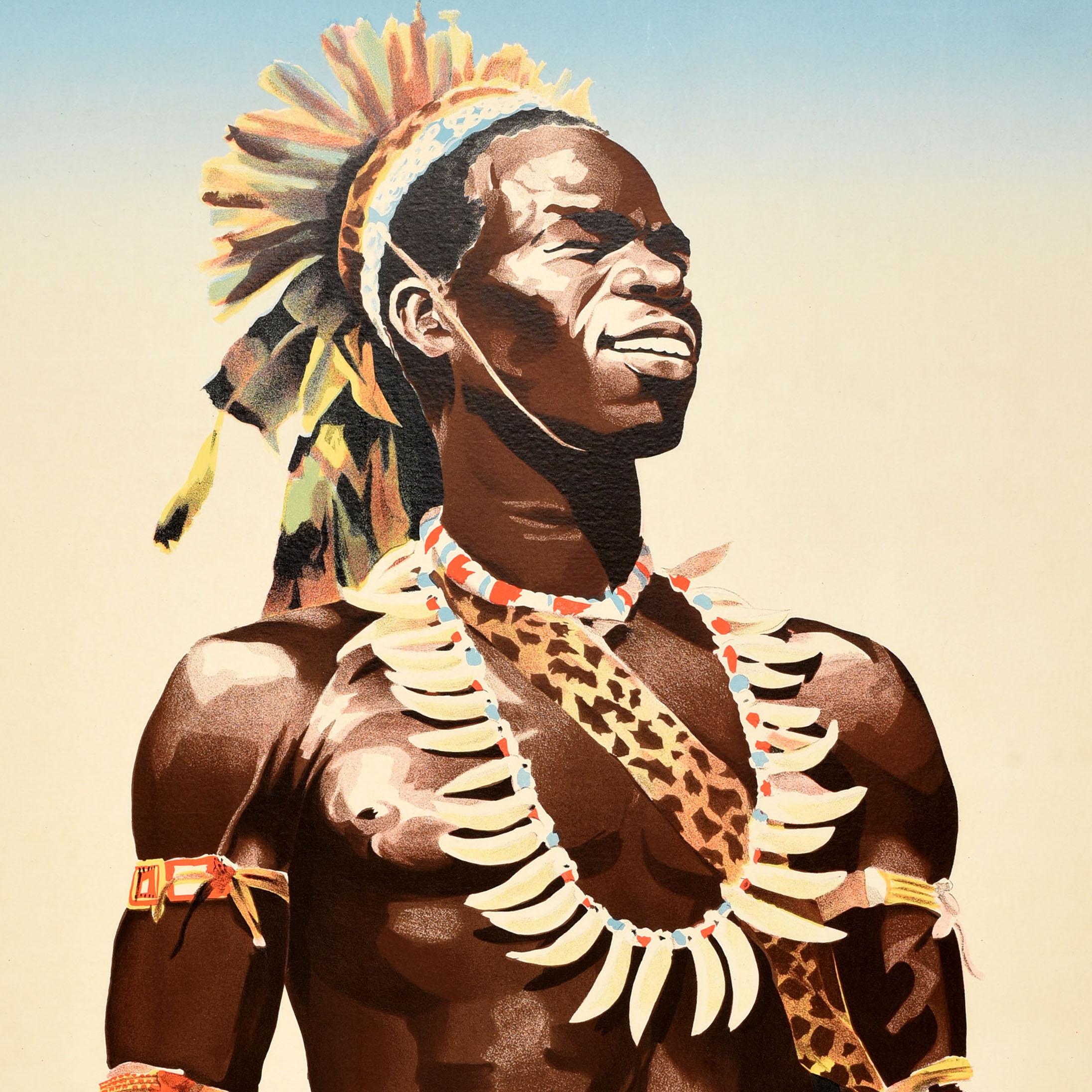 Original vintage Africa travel poster issued by the Information and Documentation Centre of the Belgian Congo and Ruanda-Urundi in Brussels with the logo and text in French and German - Centre d'Information et de Documentation du Congo Belge et du