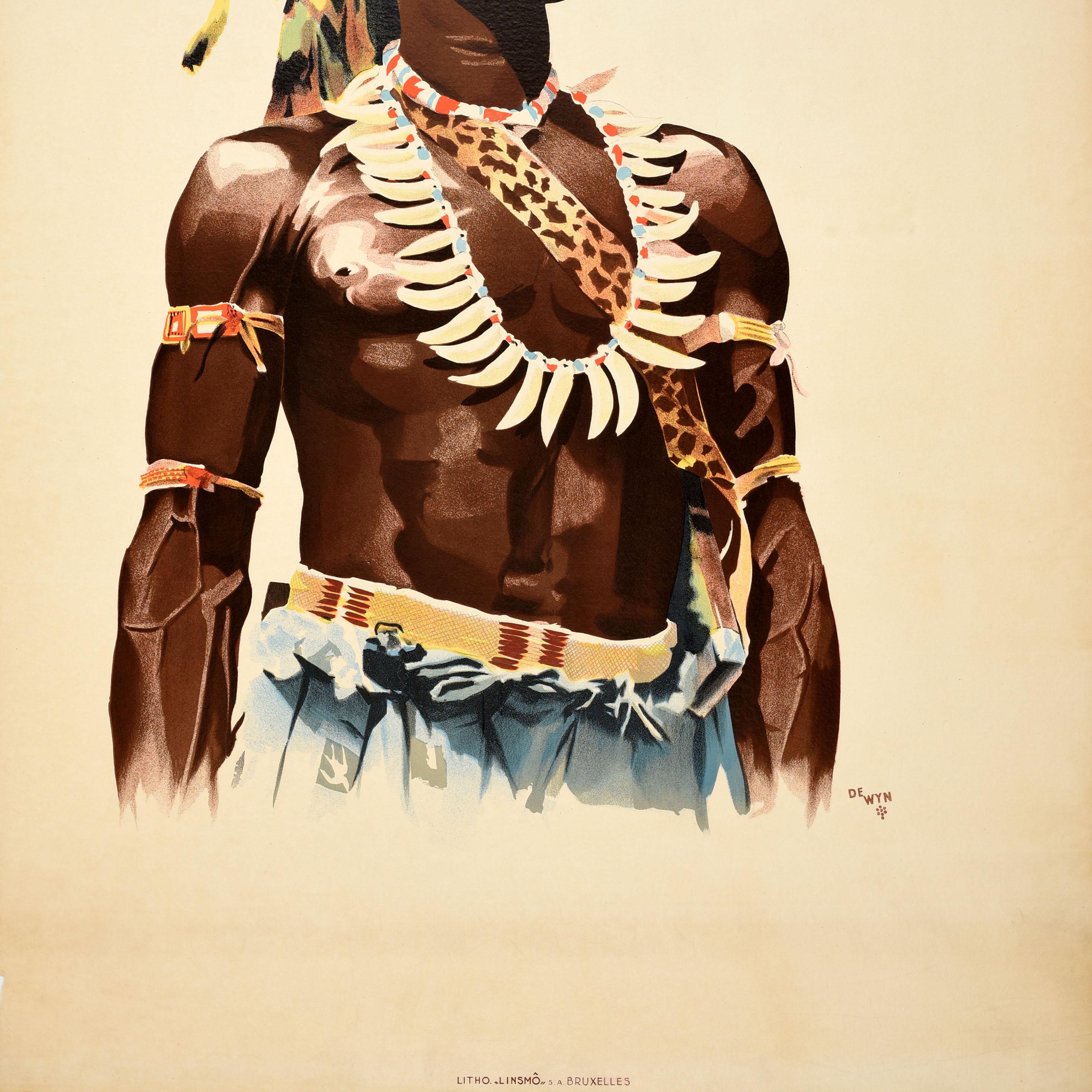 Mid-20th Century Original Vintage Africa Travel Poster Belgian Congo Ruanda Urundi Tribal Dress For Sale