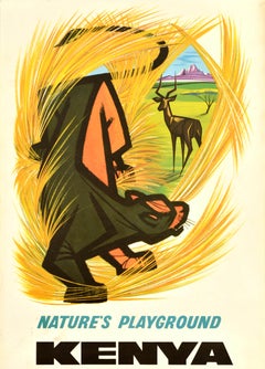 Original Vintage Africa Travel Poster Kenya Nature Playground Savannah
