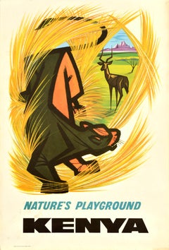 Original Vintage Africa Travel Poster Kenya Nature Playground Savannah