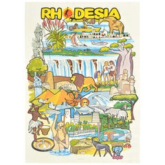Poster di viaggio originale d'epoca per l'Africa Rhodesia Is Super Zimbabwe Harare Design