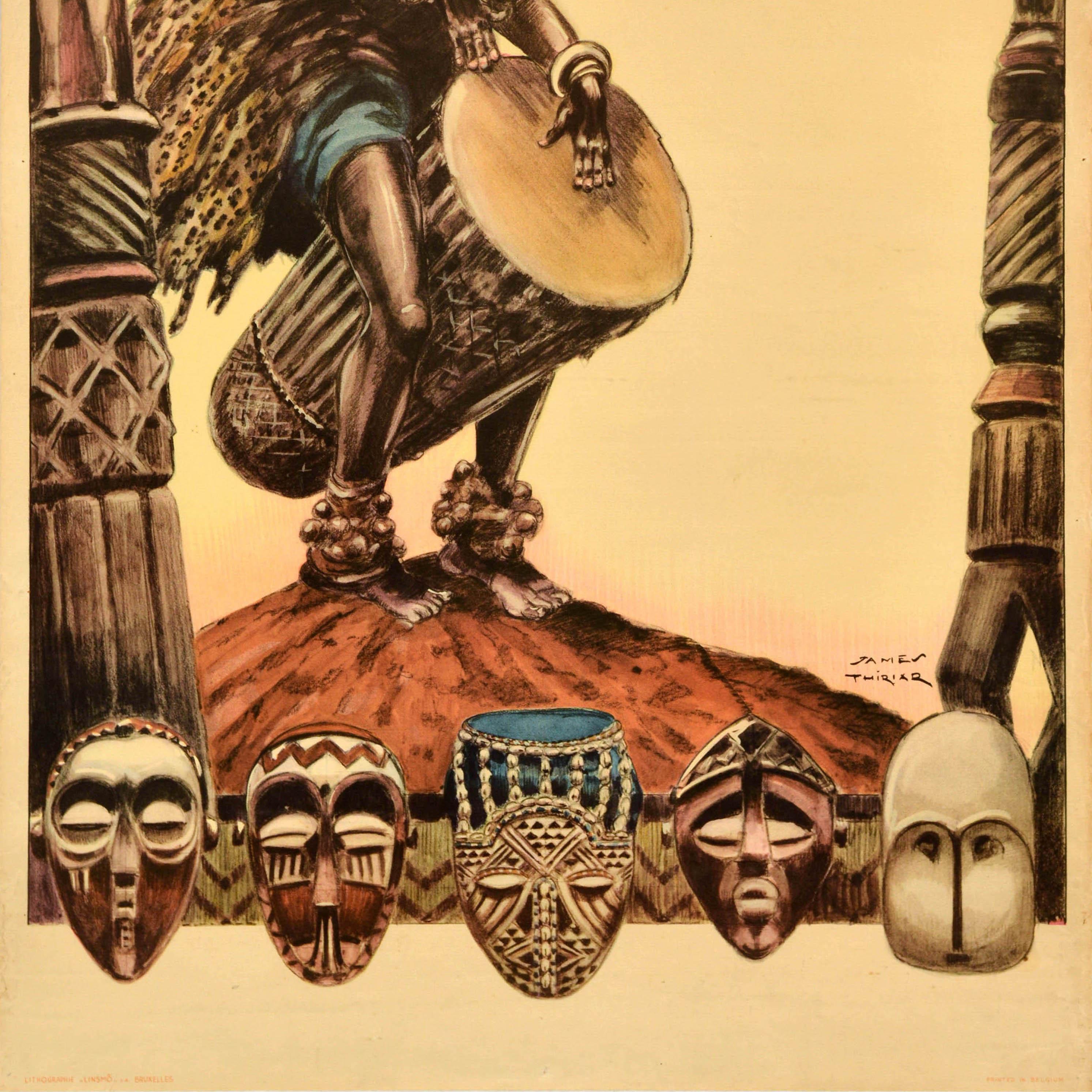 Original Vintage Afrika-Reiseplakat, Tribesman, Musiker, Afrika, James Thiriar, James Thiriar im Zustand „Gut“ im Angebot in London, GB