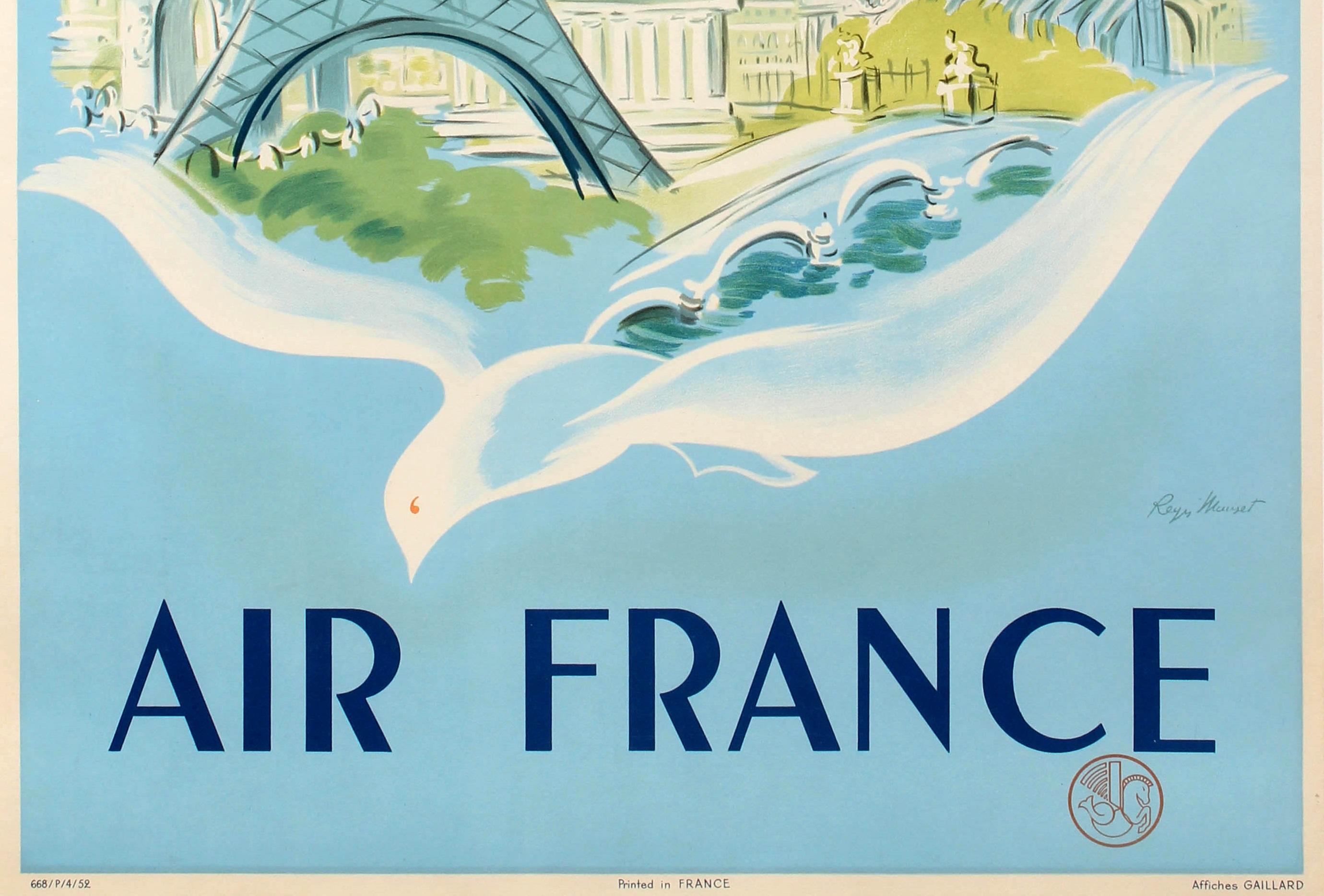 Original Vintage Air France Poster Paris Ft. Eiffel Tower Lockheed Constellation In Excellent Condition In London, GB