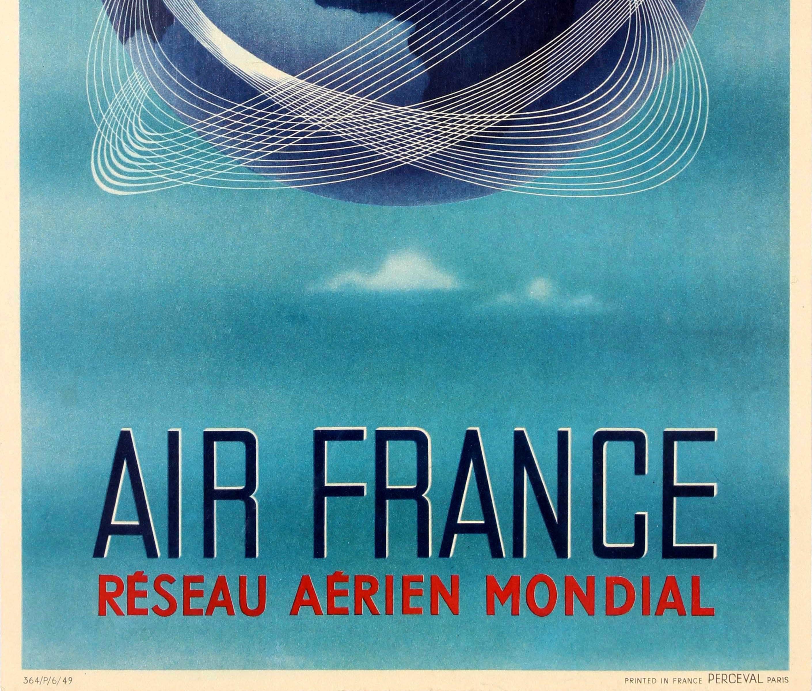 Affiche rétro originale d’Air France, « Réseau Aérien Mondial » Bon état - En vente à London, GB