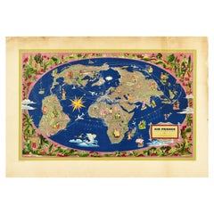 Original Vintage Air France Travel Advertising Poster Airline Lucien Boucher Map