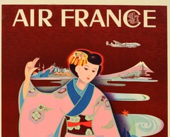 Original Vintage Air France Travel Poster Paris Tokio Tokyo Japan Mount Fuji