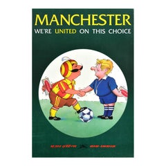 Original Vintage Air India Travel Poster Manchester United Maharajah Bobby Kooka
