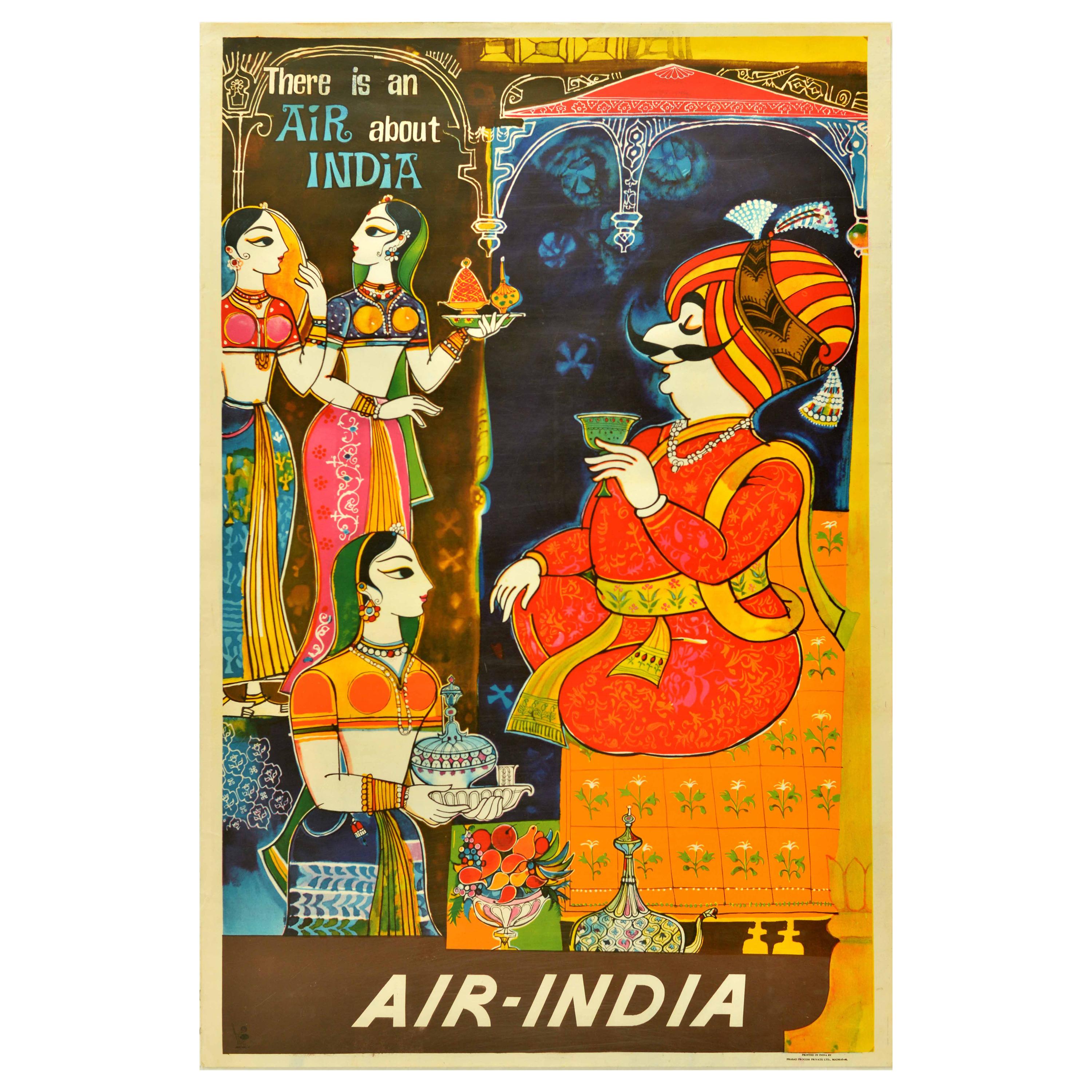 Original Vintage Air India Travel Poster There Is An Air About India Maharajah