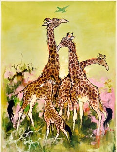 Original Vintage Air Travel Poster Africa Giraffe SAS Airlines Otto Nielsen Blue