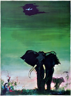 Original Vintage Air Travel Poster Africa SAS Airline Elephants Otto Nielsen