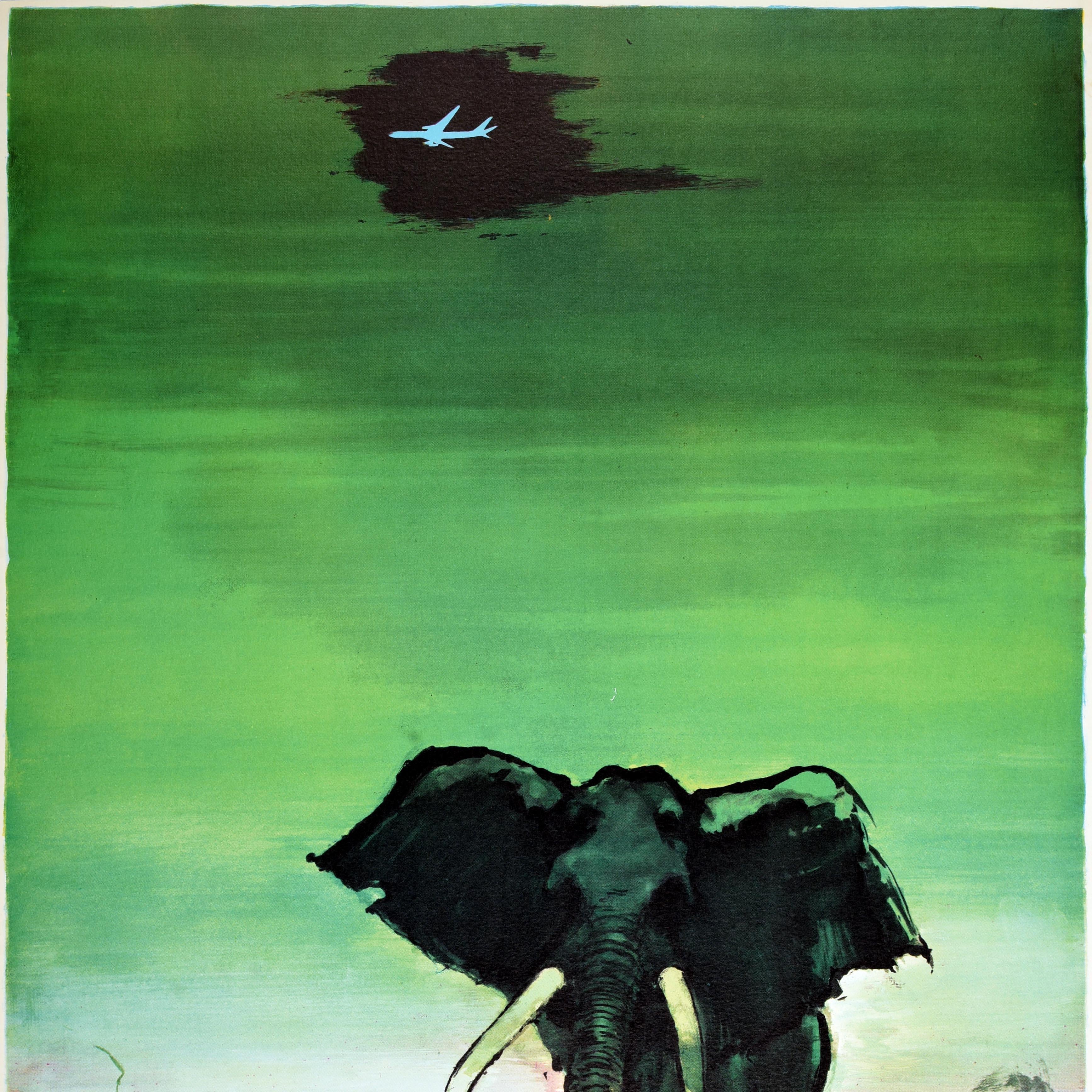 Original Vintage Air Travel Poster Afrika SAS Airline Otto Nielsen Elefanten (Dänisch) im Angebot