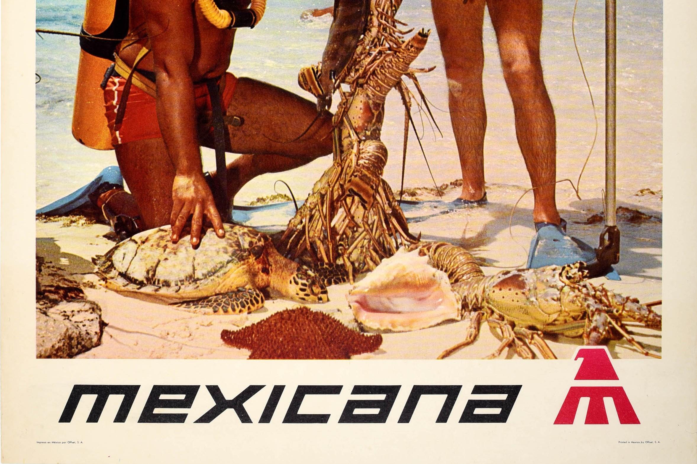 Original Vintage Air Travel Poster Cozumel Mexico Mexicana Scuba Diving Fishing In Good Condition In London, GB
