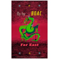 Original Vintage Air Travel Poster Fly by BOAC to the Far East Ft. Dragon Design