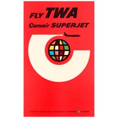 Original Retro Air Travel Poster - Fly TWA Convair Superjet - General Electric