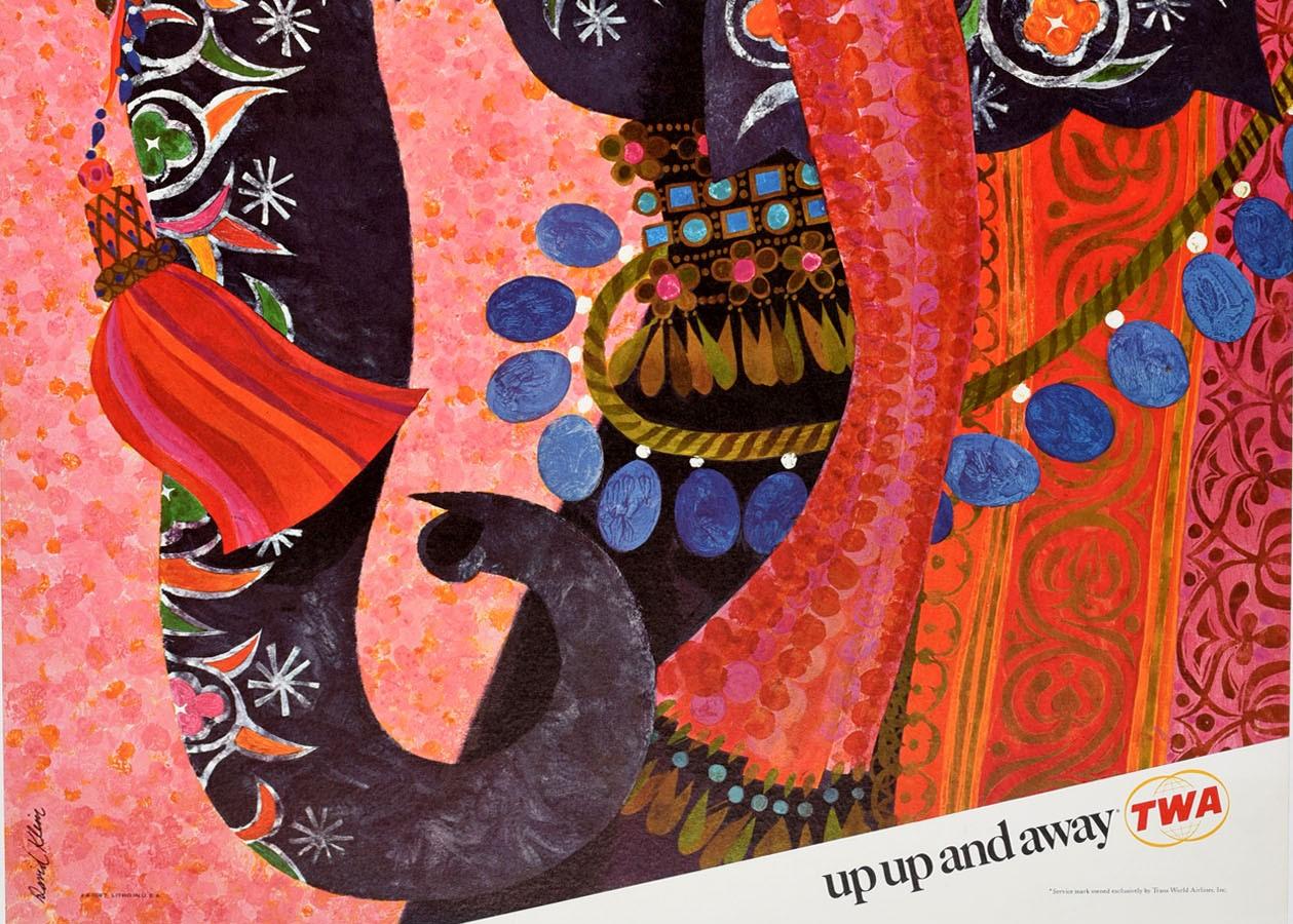 Original Vintage Air Travel Poster India Fly TWA Jets Up & Away Elefant Design, Vintage (amerikanisch) im Angebot