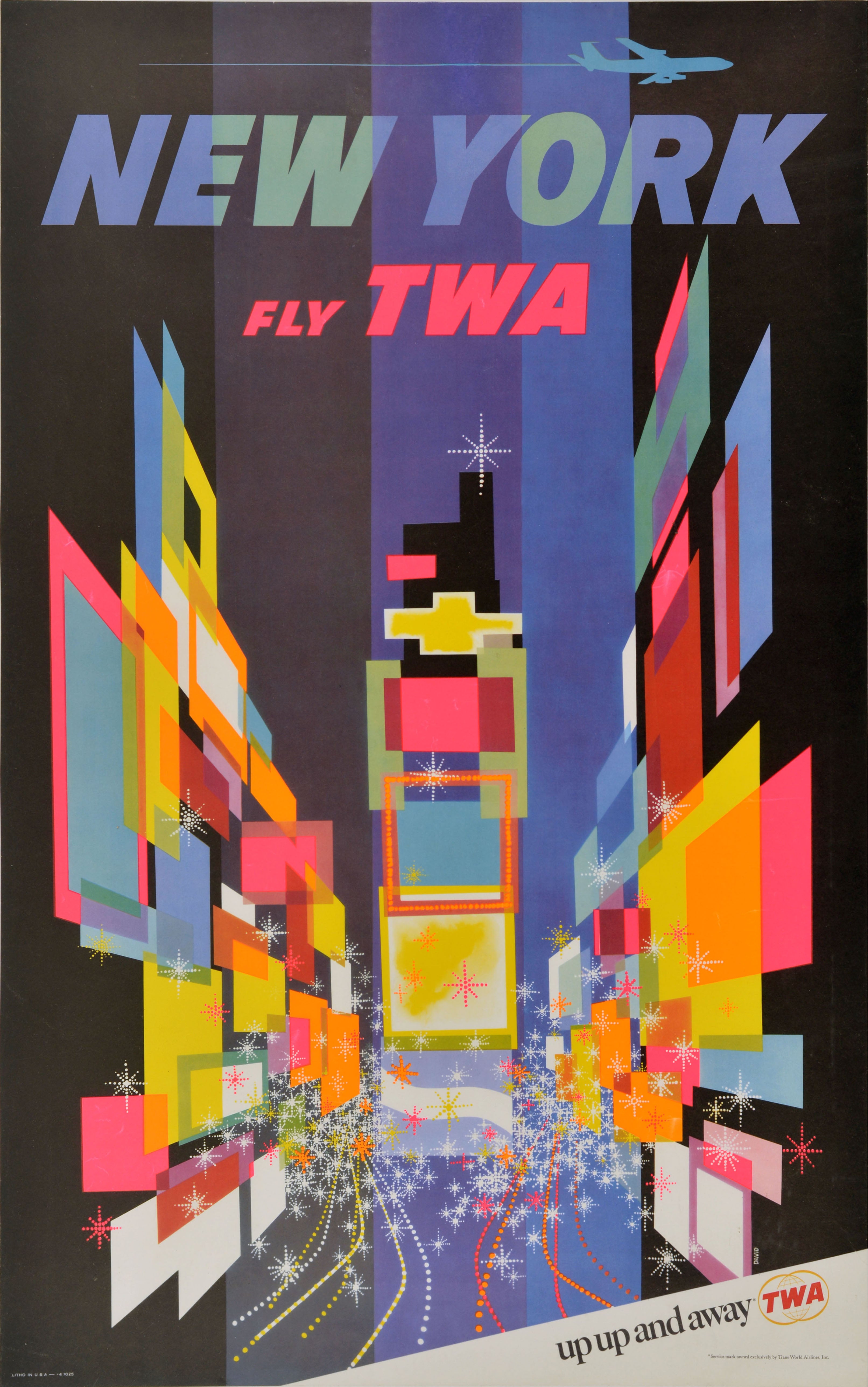 Original Vintage Air Travel Poster New York TWA David Klein Up Up And Away