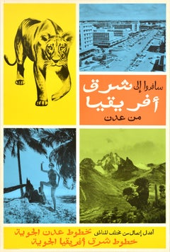 Original Vintage Airline Advertising Poster East African Airways Aden Airways