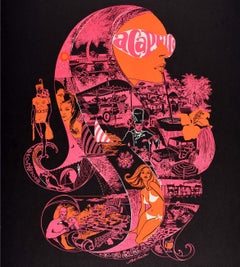 Original Vintage Airline Travel Poster Acapulco Aeronaves De Mexico Psychedelic