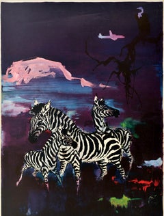 Original Vintage Airline Travel Poster Africa Zebra SAS Otto Nielsen Blue