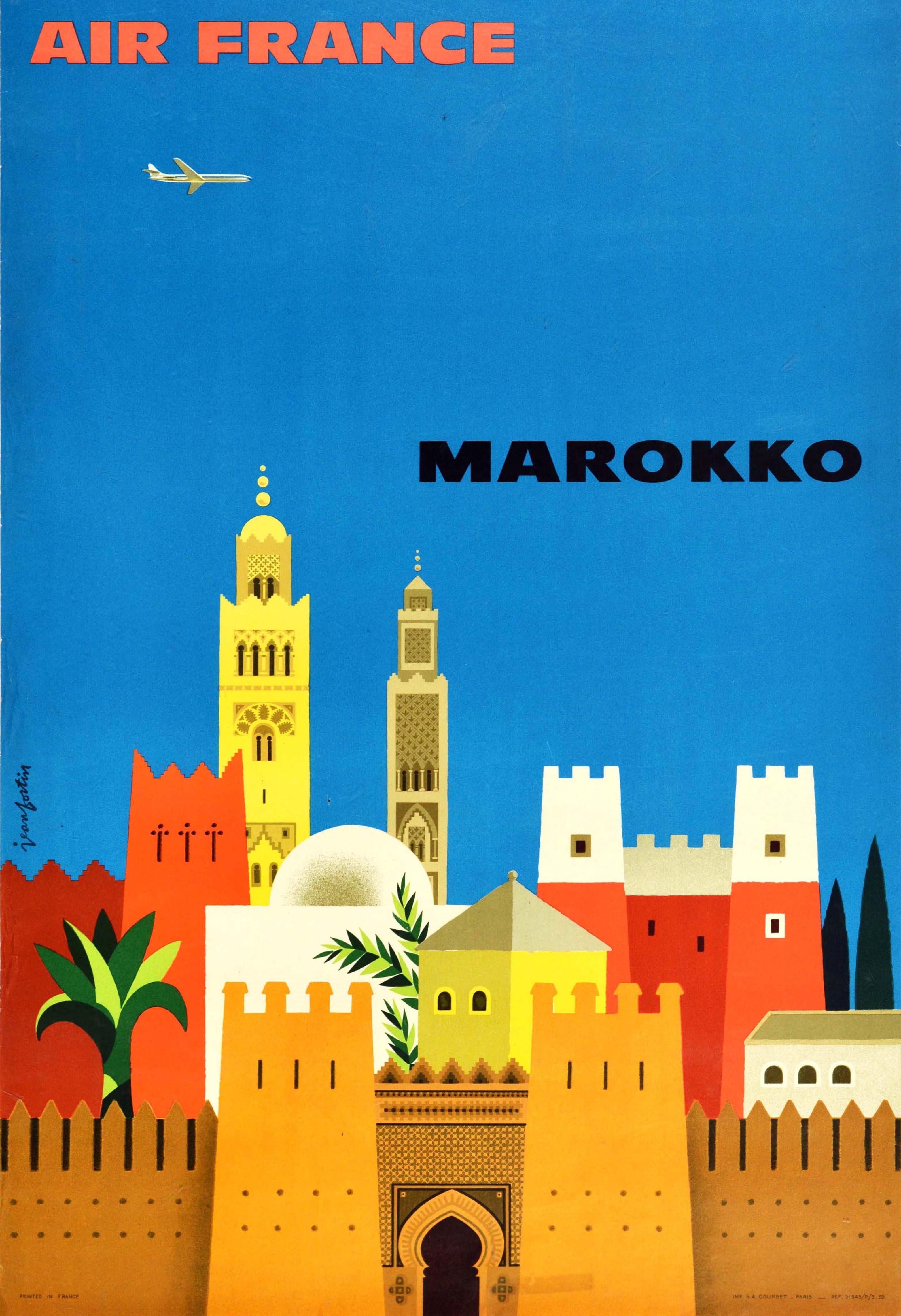 French Original Vintage Airline Travel Poster Air France Marokko Morocco North Africa