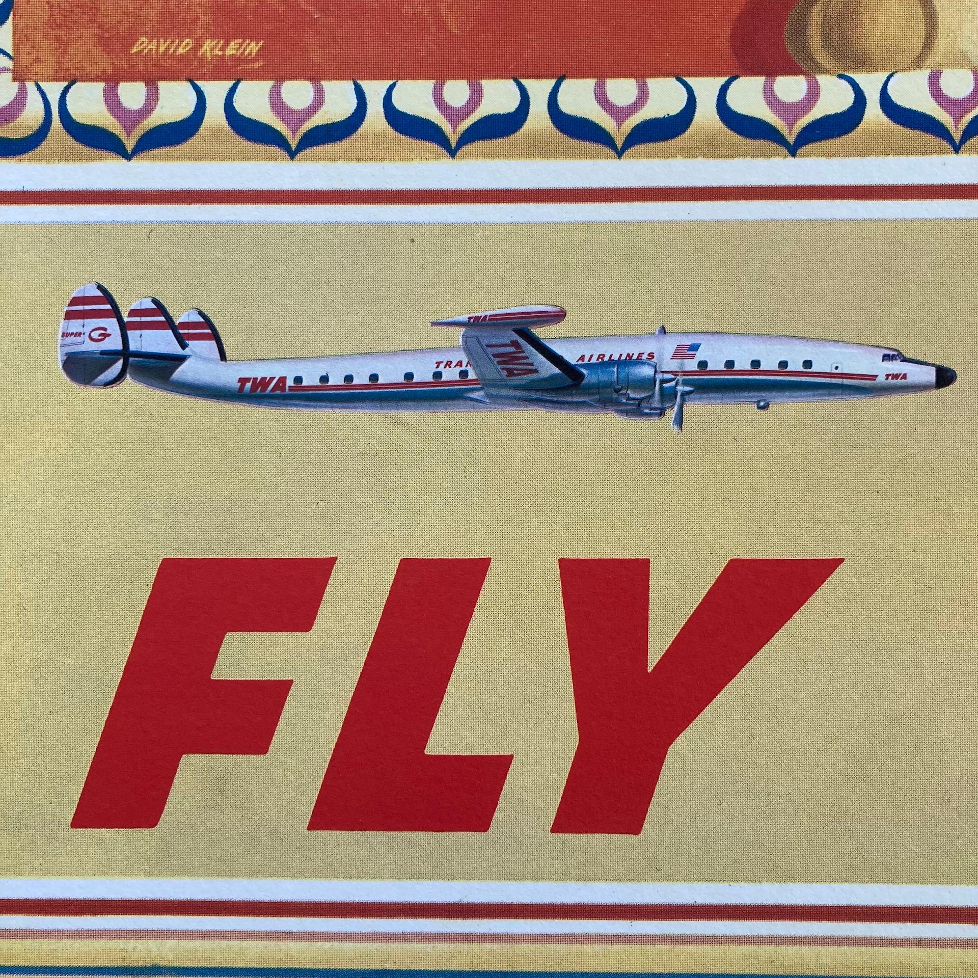 Original Vintage Airline Travel Poster TWA India Circa 1952, David Klein In Good Condition In Bath, Somerset