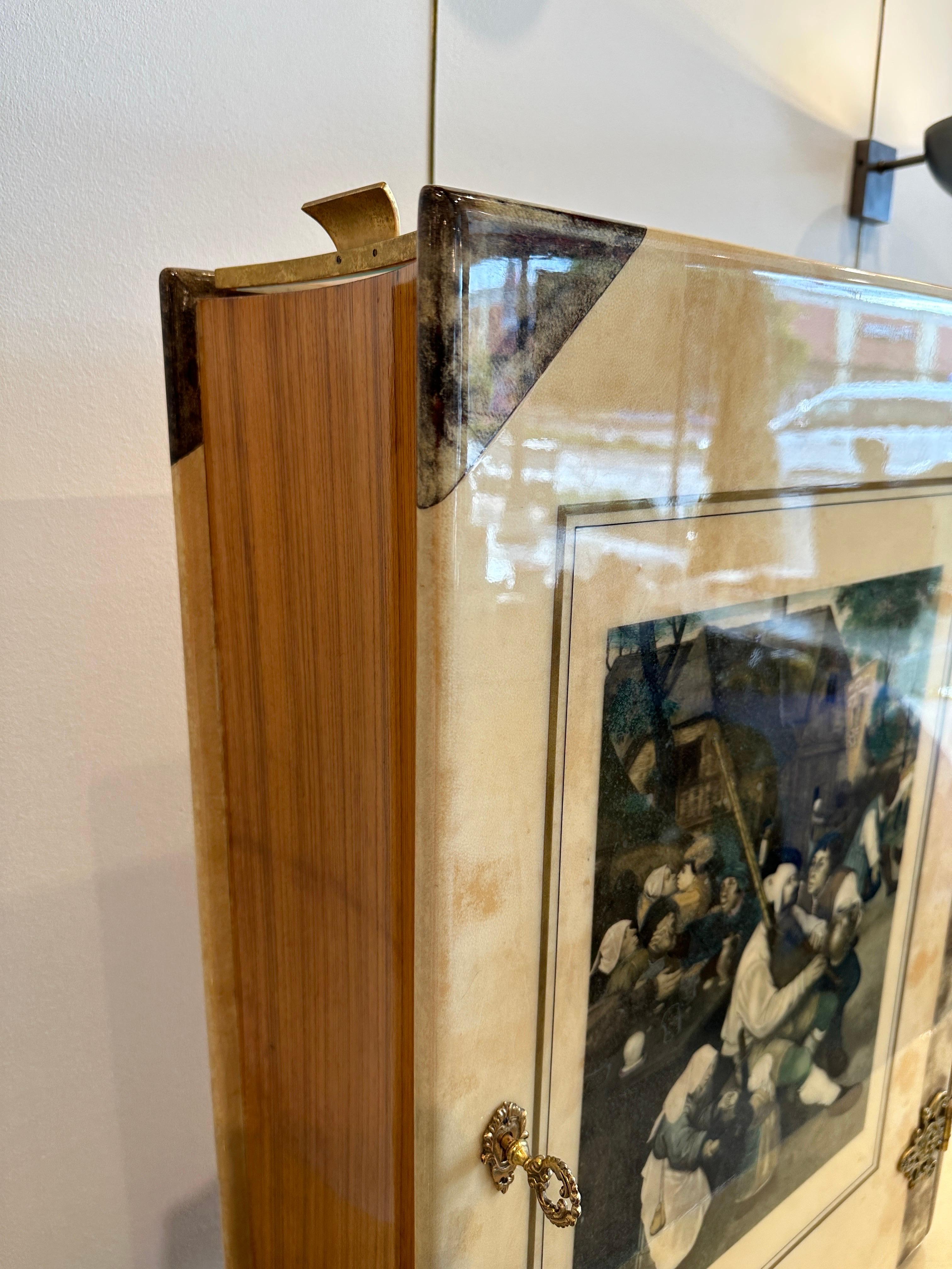 Brass Original Vintage Aldo Tura Goatskin Book Shaped Dry Bar Cabinet For Sale