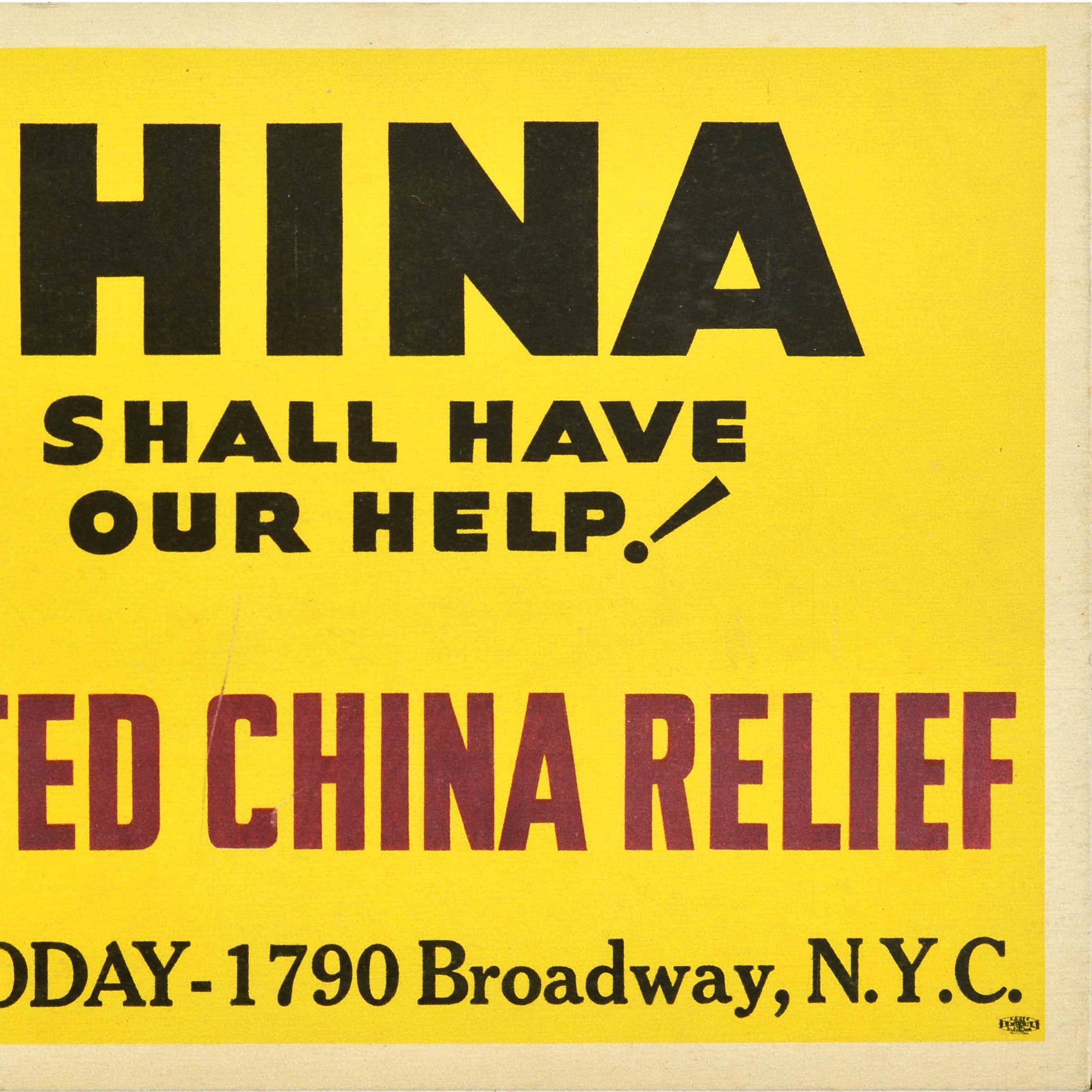 Poster originale d'epoca per la raccolta di fondi per la guerra United China Relief WWII USA In condizioni buone in vendita a London, GB