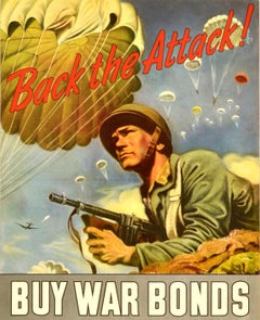 Original Vintage American WWII Propaganda Poster Buy War Bonds Back the Attack