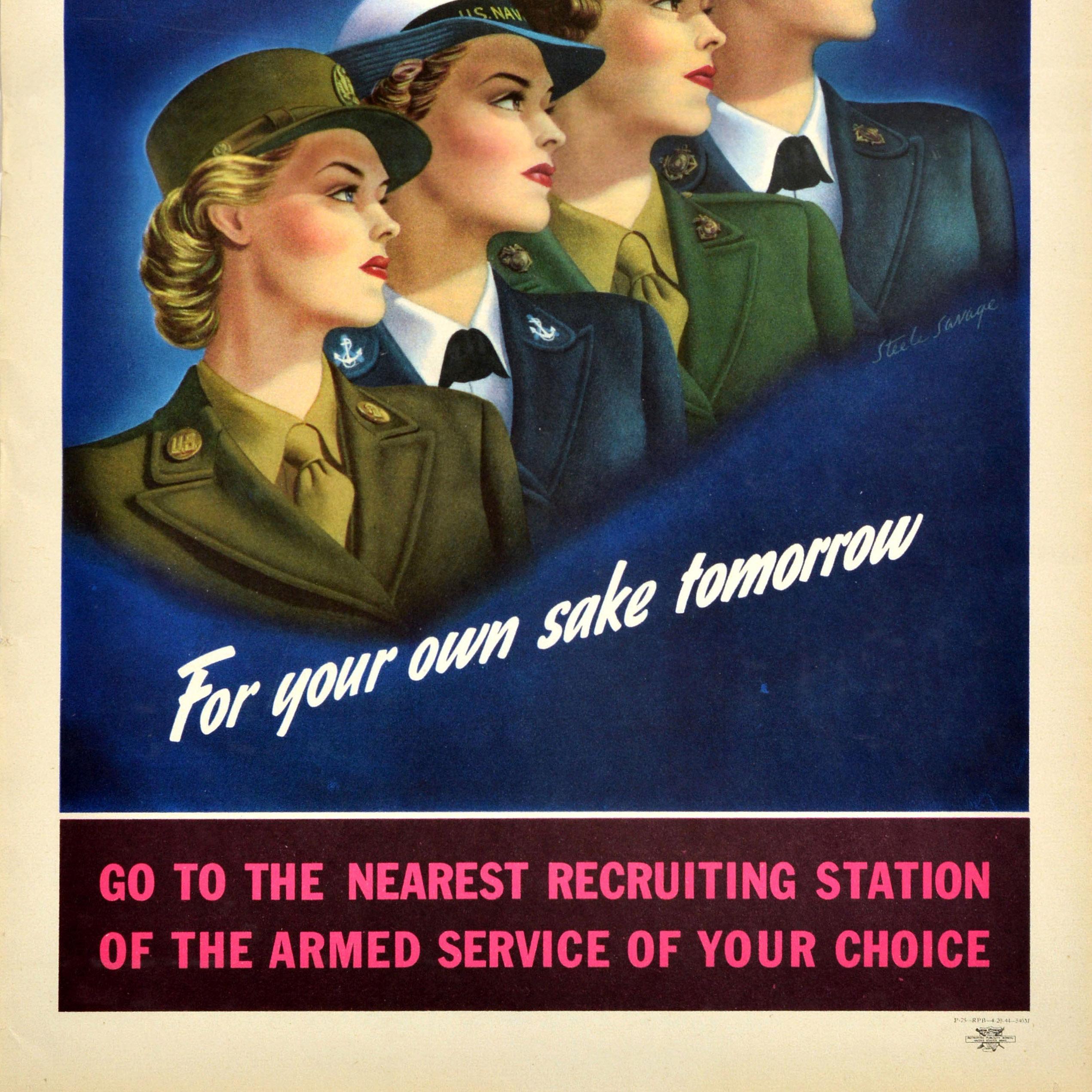 Mid-20th Century Original Vintage American WWII Recruitment Poster For Your Country's Sake Today For Sale
