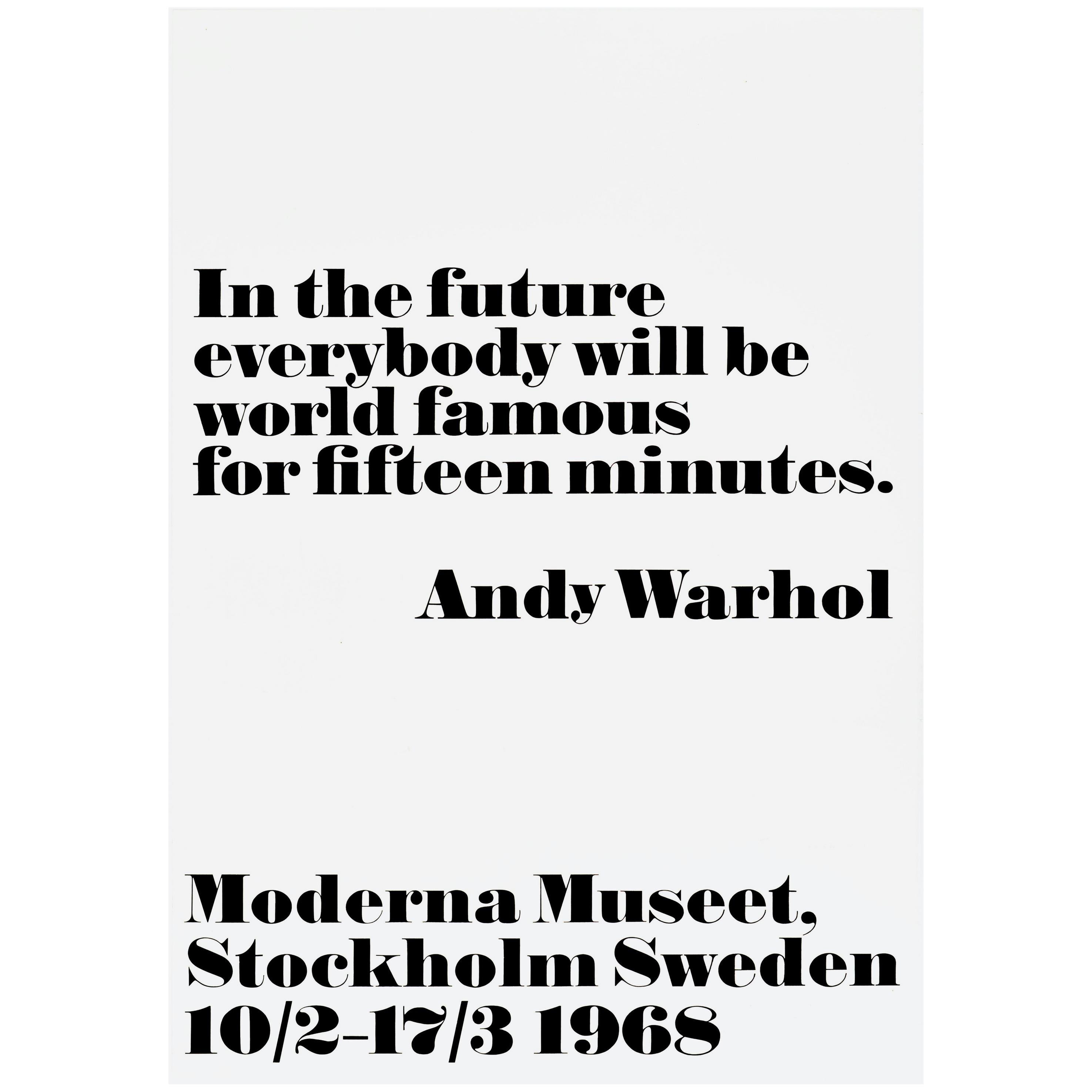 Affiche d'origine d'exposition vintage Andy Warhol World Famous For 15 Minutes, citation