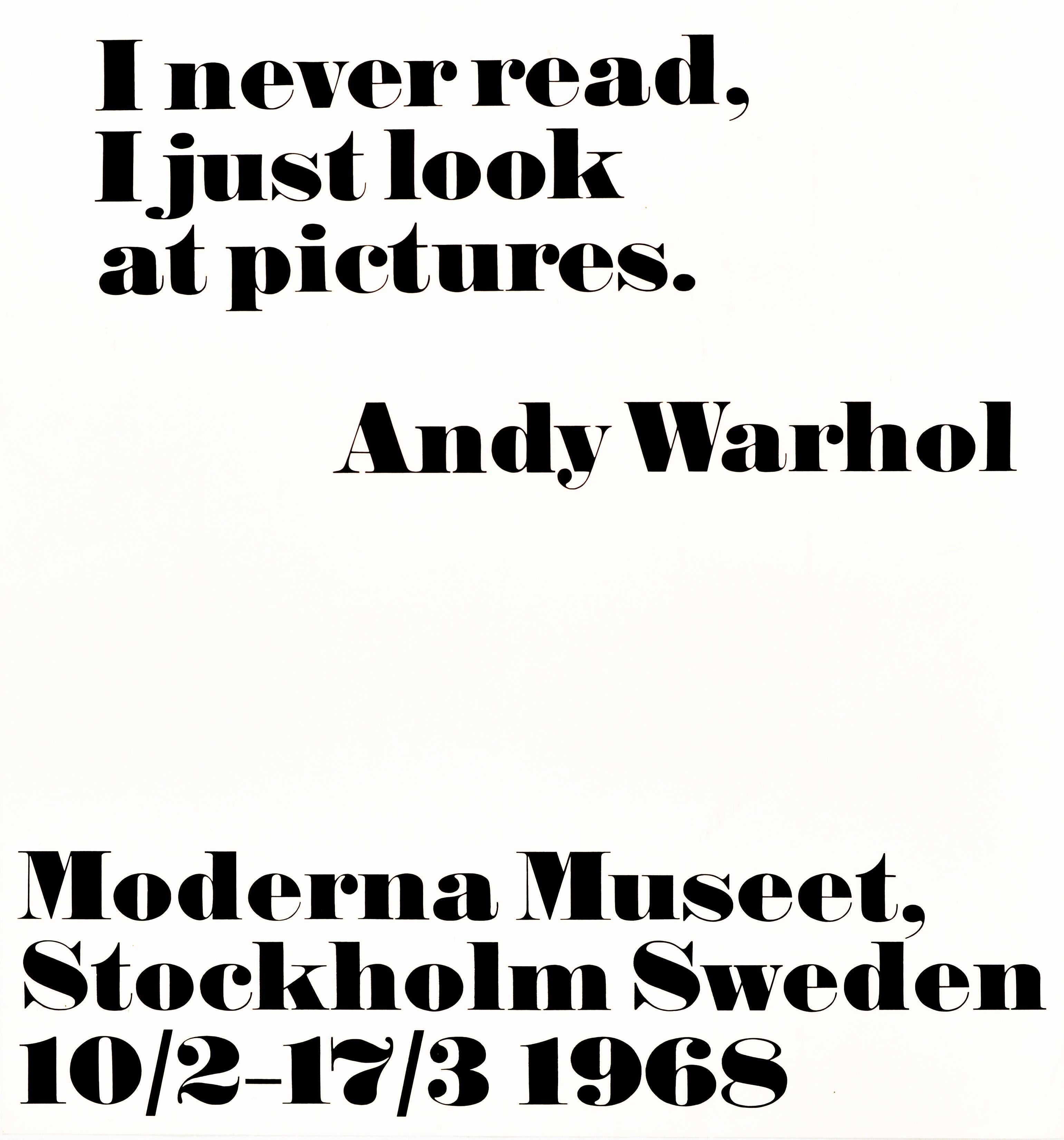 Affiche vintage originale - I Never Read I just Look At Pictures, citation d'andy Warhol Excellent état à London, GB