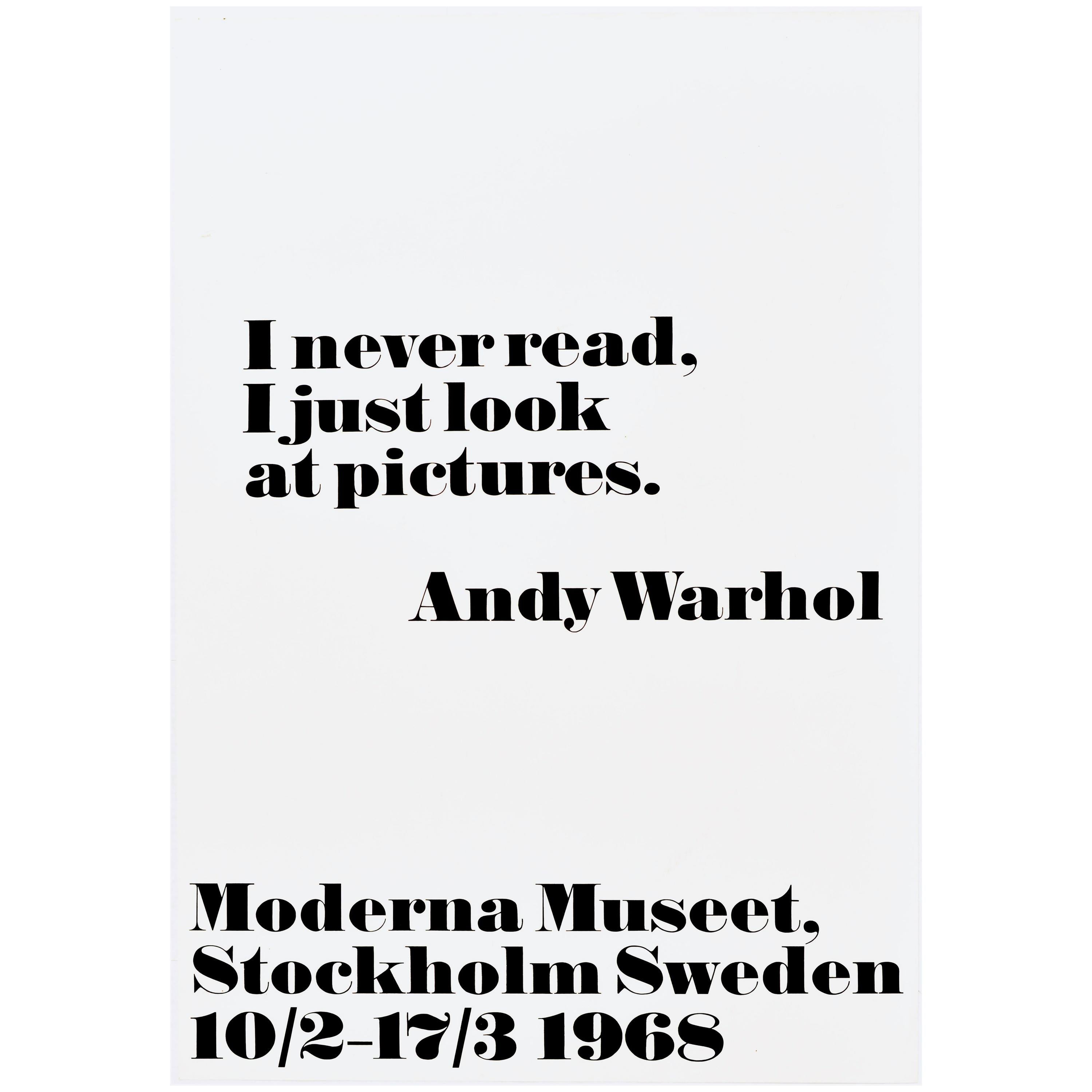 Affiche vintage originale - I Never Read I just Look At Pictures, citation d'andy Warhol