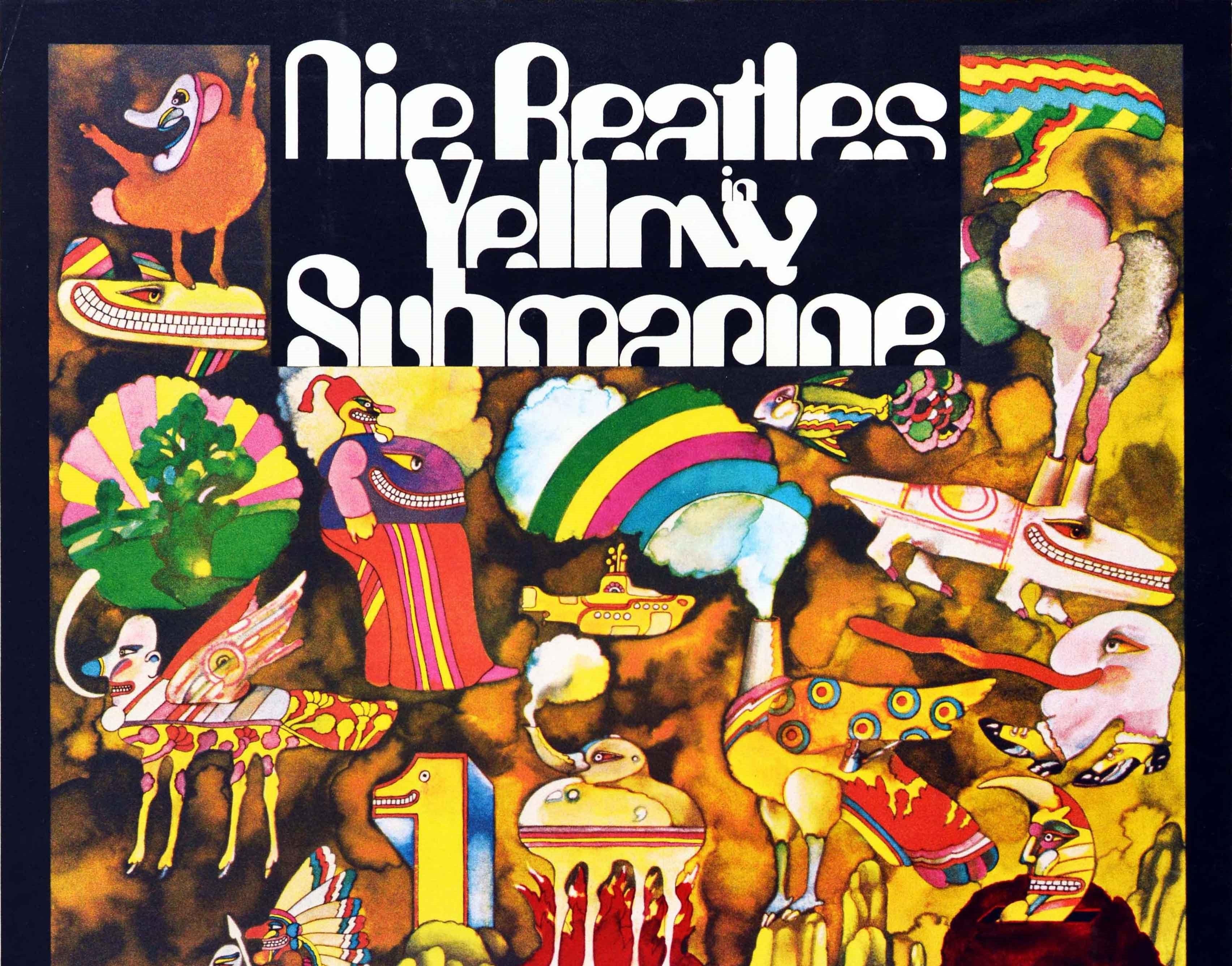 Original vintage advertising poster for the iconic 1968 British animated film Yellow Submarine directed by George Dunning and featuring the music of and starring The Beatles (John Lennon, Paul McCartney, George Harrison and Ringo Starr) - Die