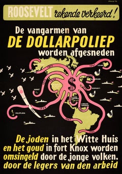 Original Vintage Anti-American Political Propaganda Poster The Dollar Polyp WWII