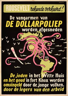 Original Vintage Anti-American Political Propaganda Poster The Dollar Polyp WWII