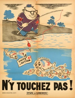 Original Vintage Anti Communism Propaganda Poster Hands Off United Action PCF