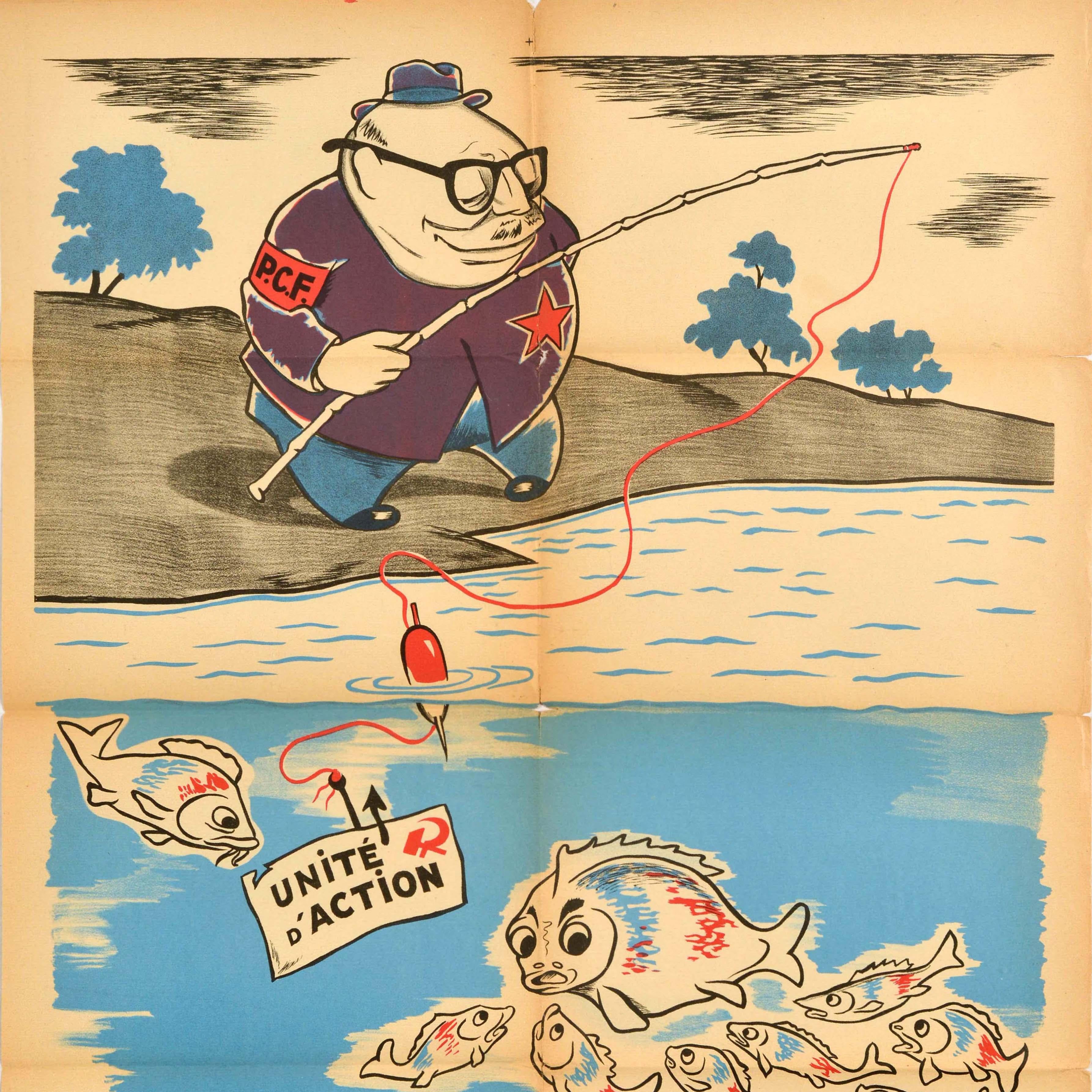 Francese Poster originale di propaganda anticomunismo d'epoca Hands Off United Action PCF in vendita
