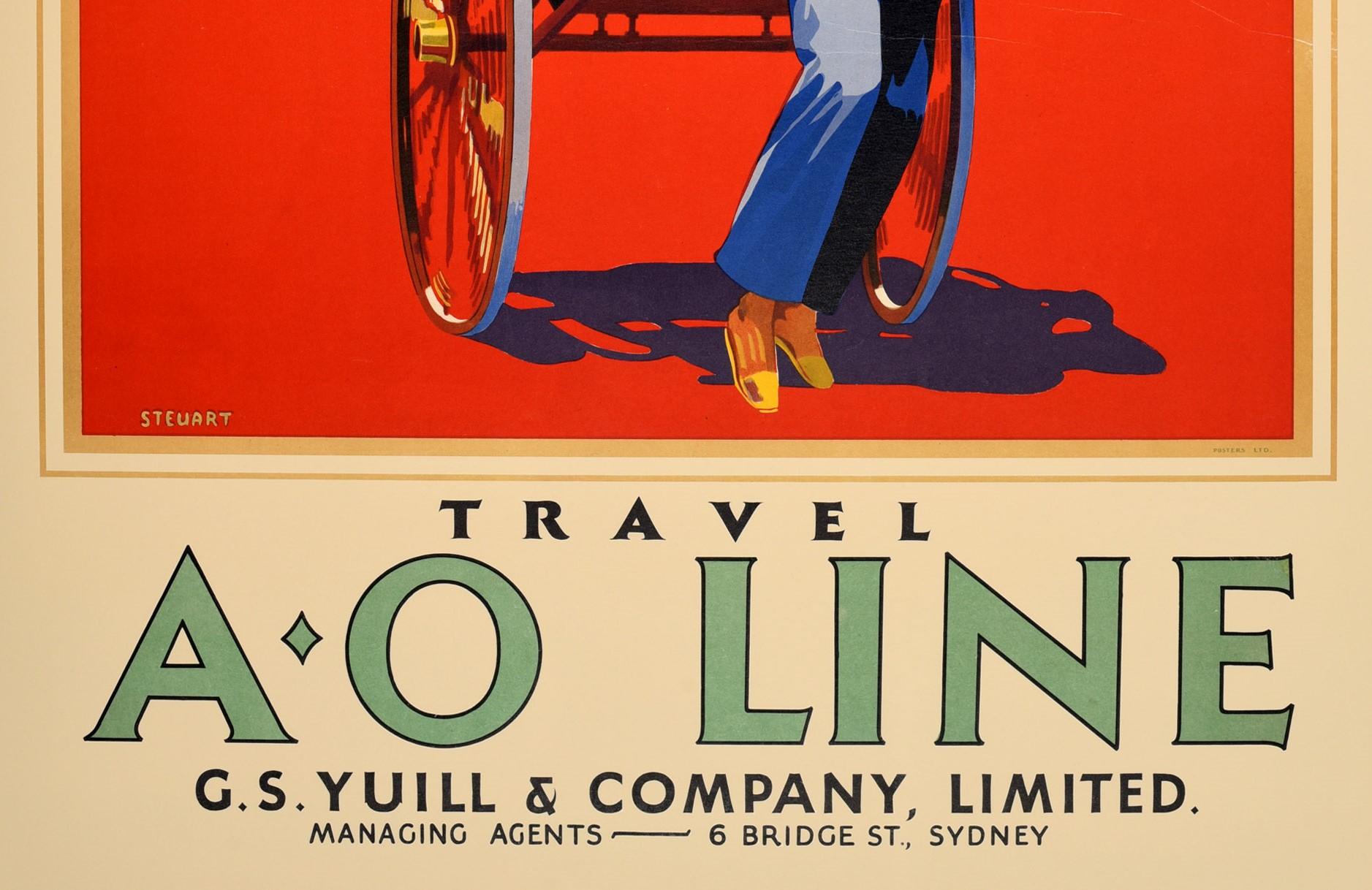 Australian Original Vintage A.O Line Travel Poster - Thursday Island Manila Hong Kong Japan