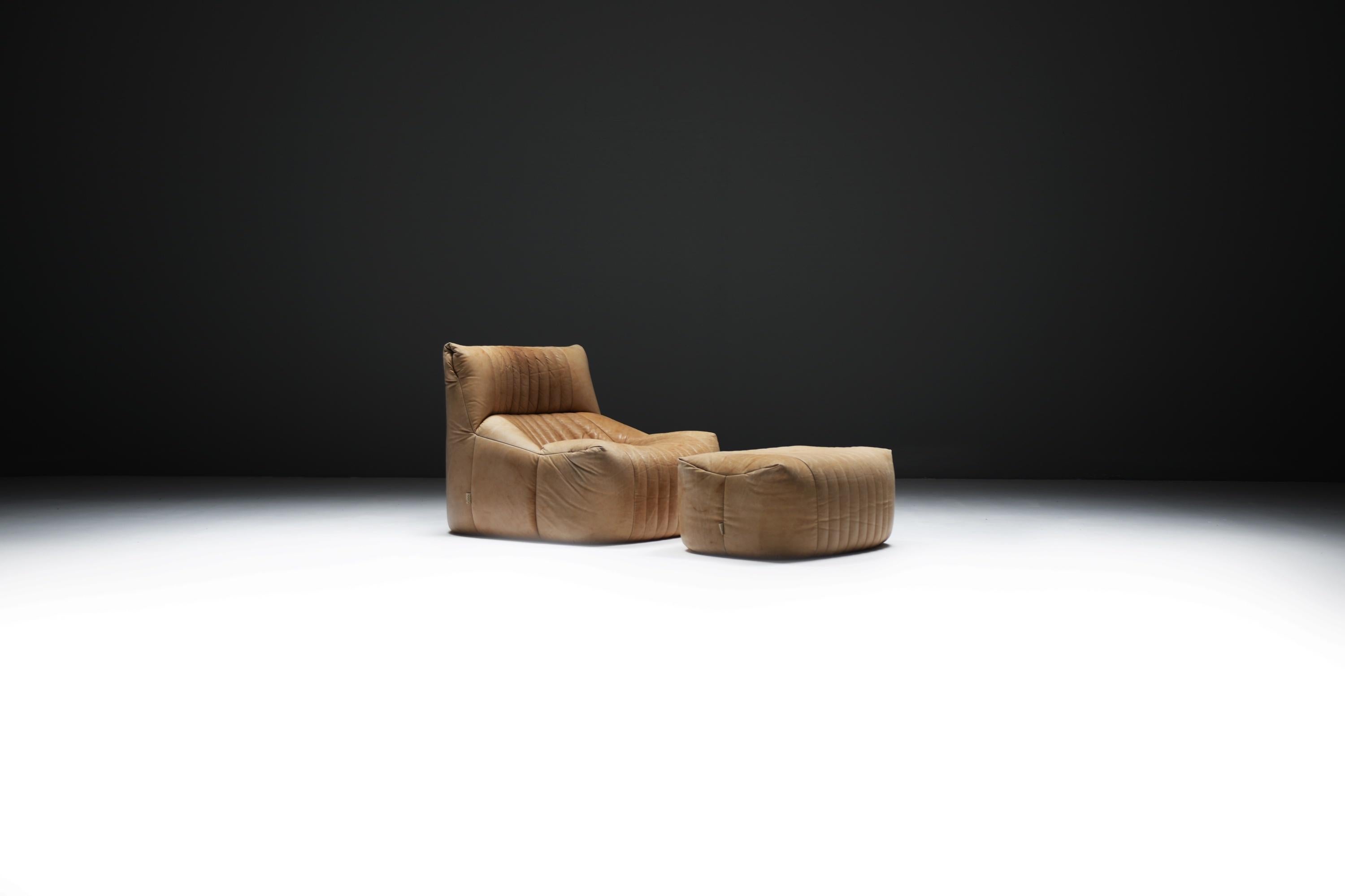 Original Vintage Aralia Set aus Naturleder 1981 von Michel Ducaroy - Ligne Roset im Angebot 1