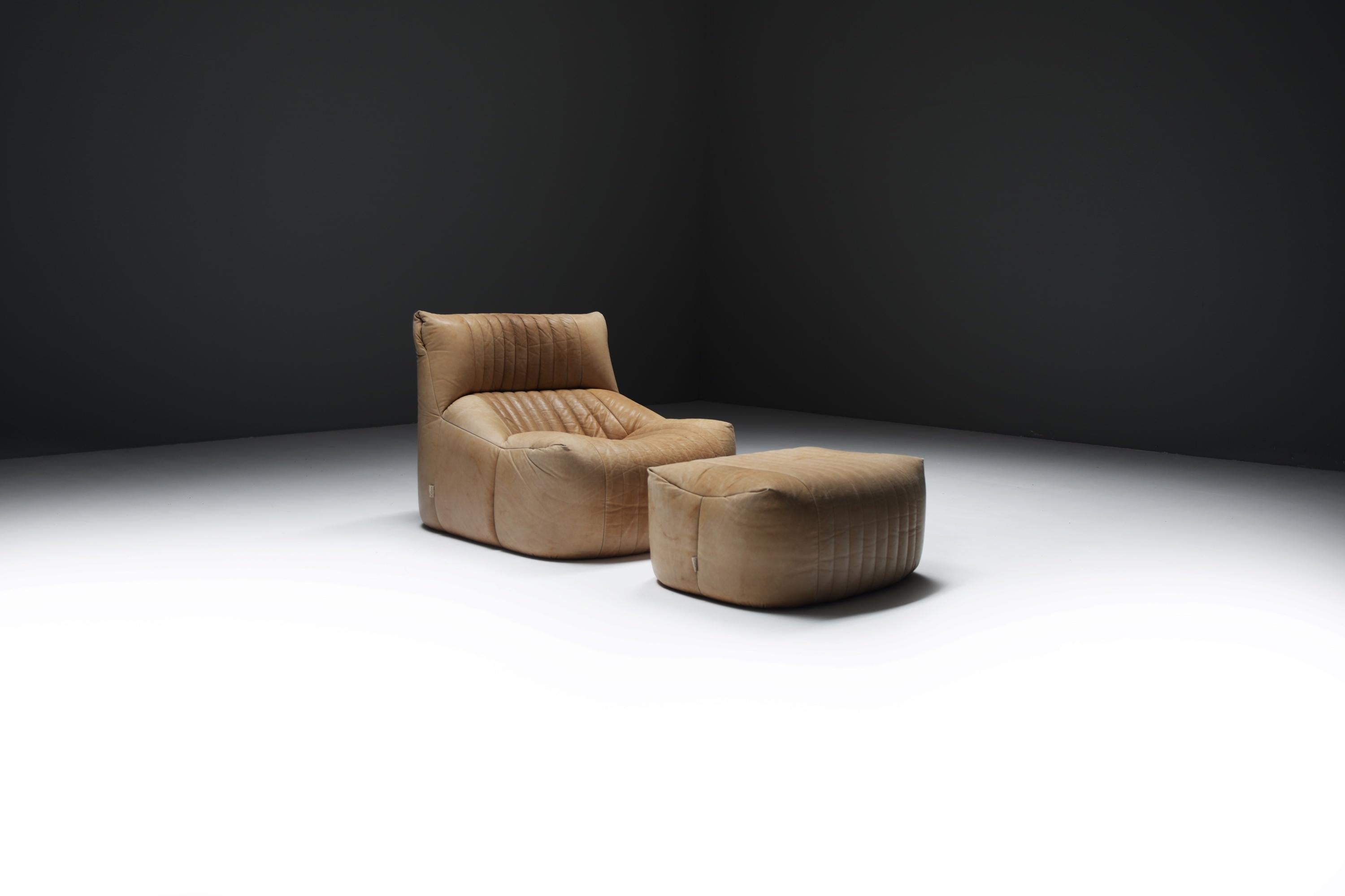 Original Vintage Aralia Set aus Naturleder 1981 von Michel Ducaroy - Ligne Roset im Angebot 2