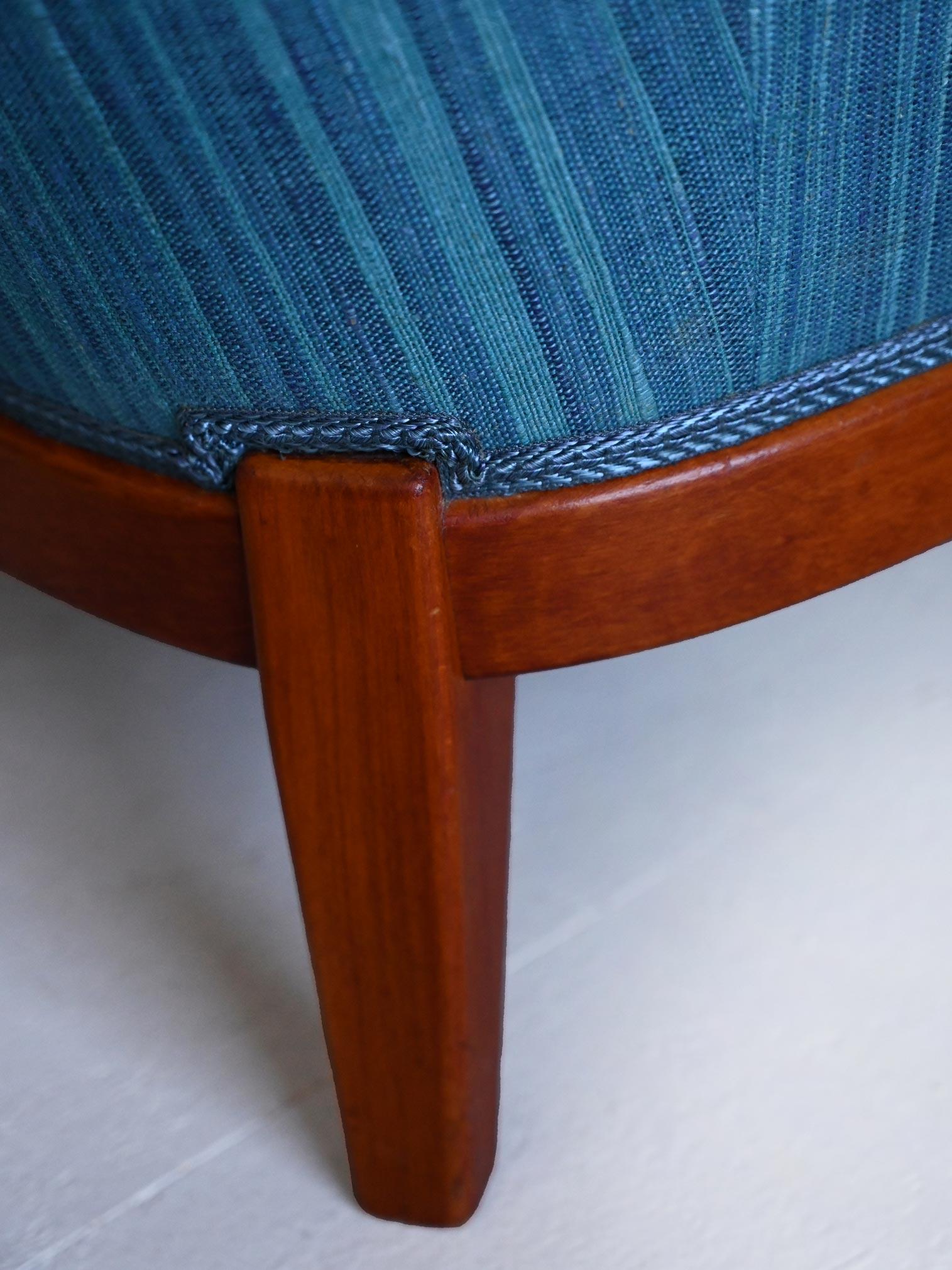 Original Vintage-Sessel mit blauem Stoff im Angebot 6