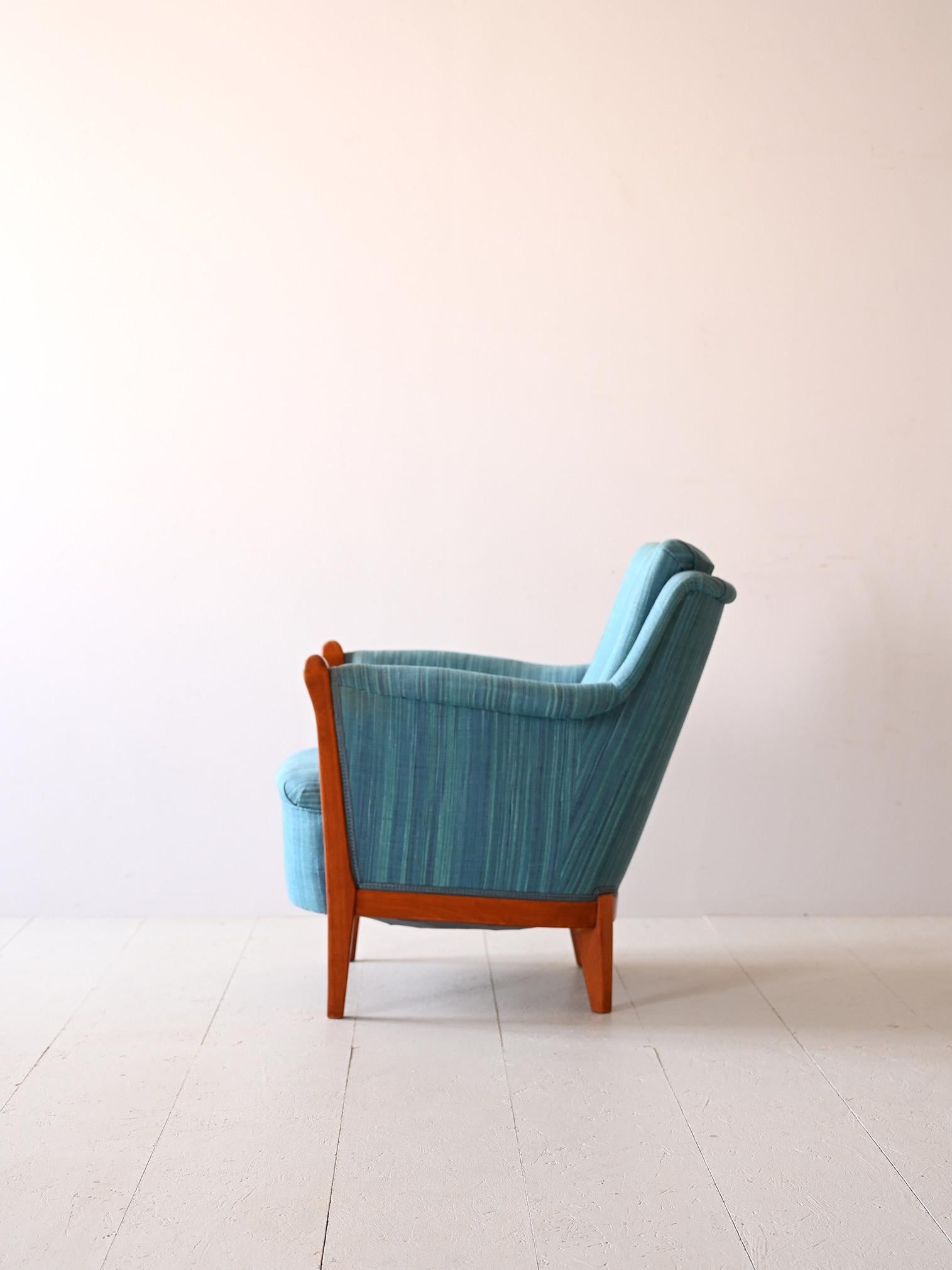 Scandinavian Modern Original vintage armchair with blue fabric For Sale
