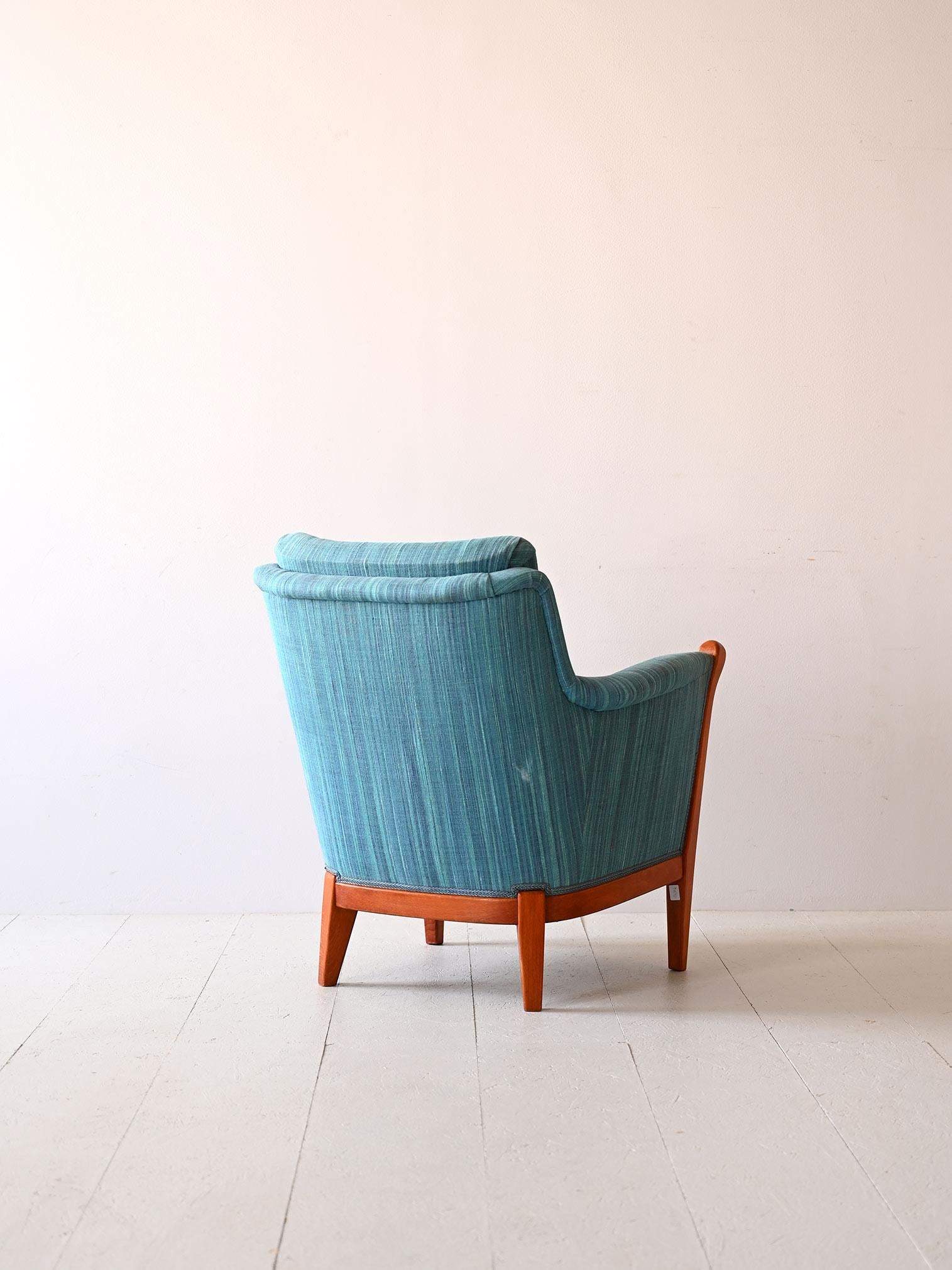 Scandinavian Original vintage armchair with blue fabric For Sale