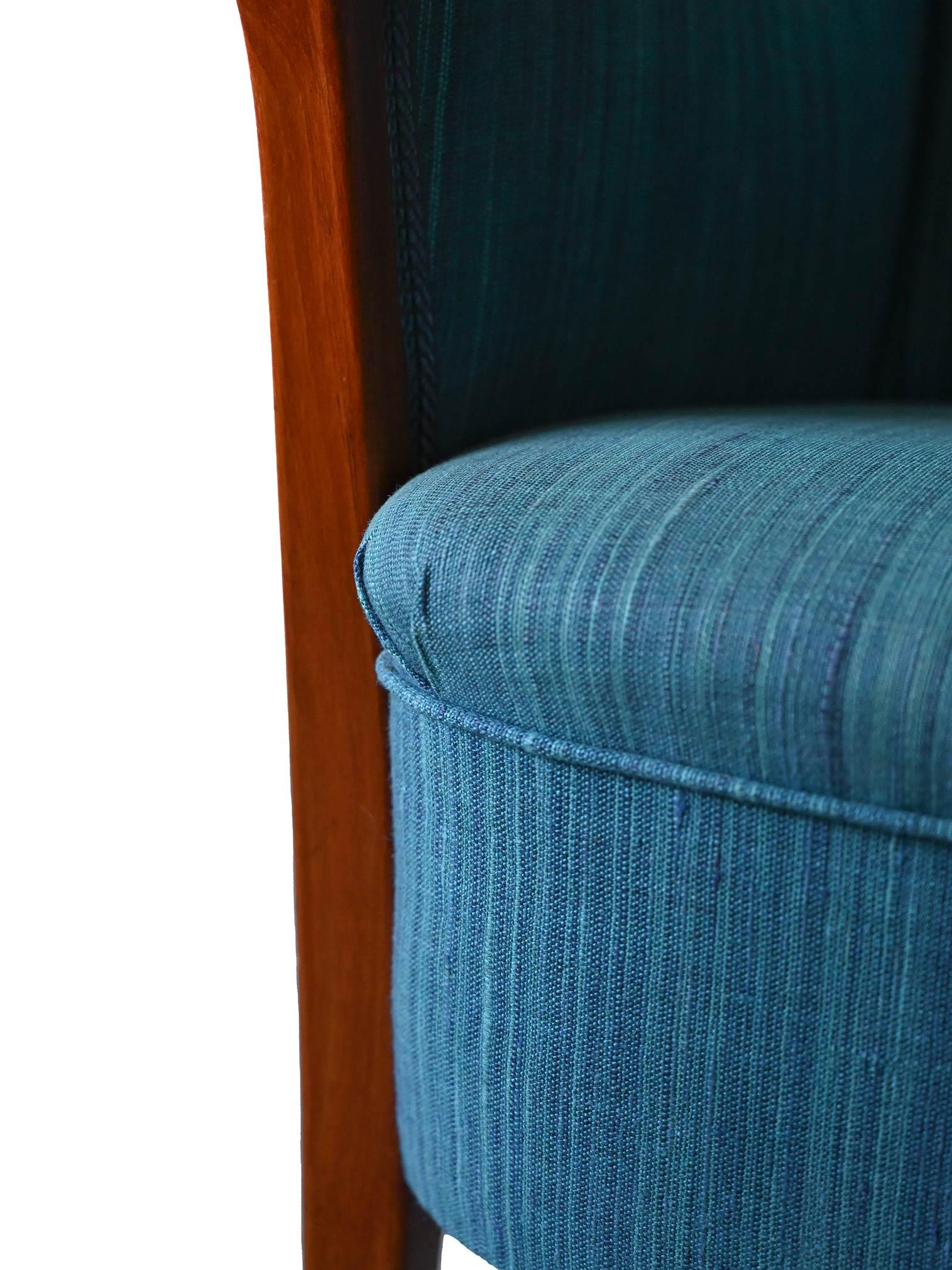 Fabric Original vintage armchair with blue fabric For Sale