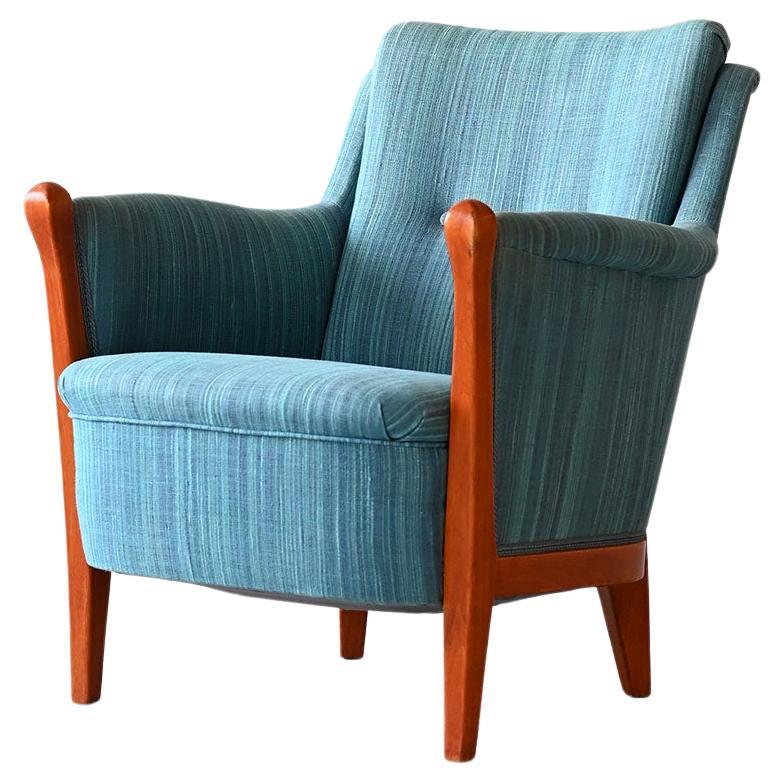 Original Vintage-Sessel mit blauem Stoff im Angebot